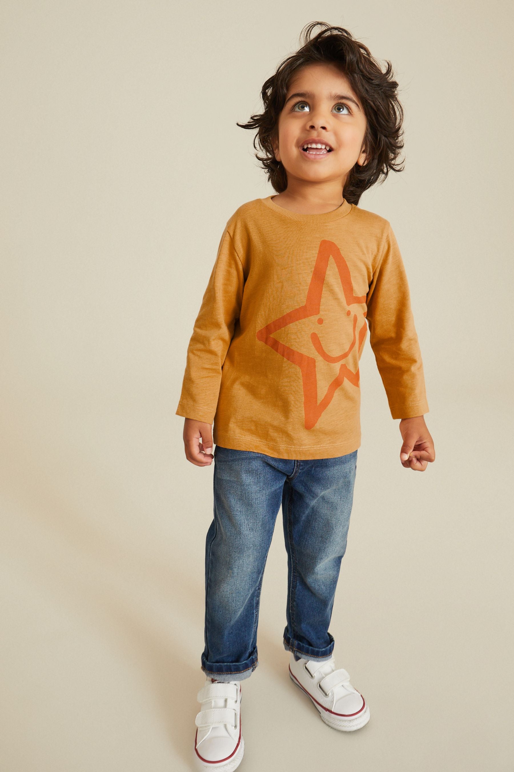 Ochre Yellow Smile Star Long Sleeve Character T-Shirt (3mths-7yrs)