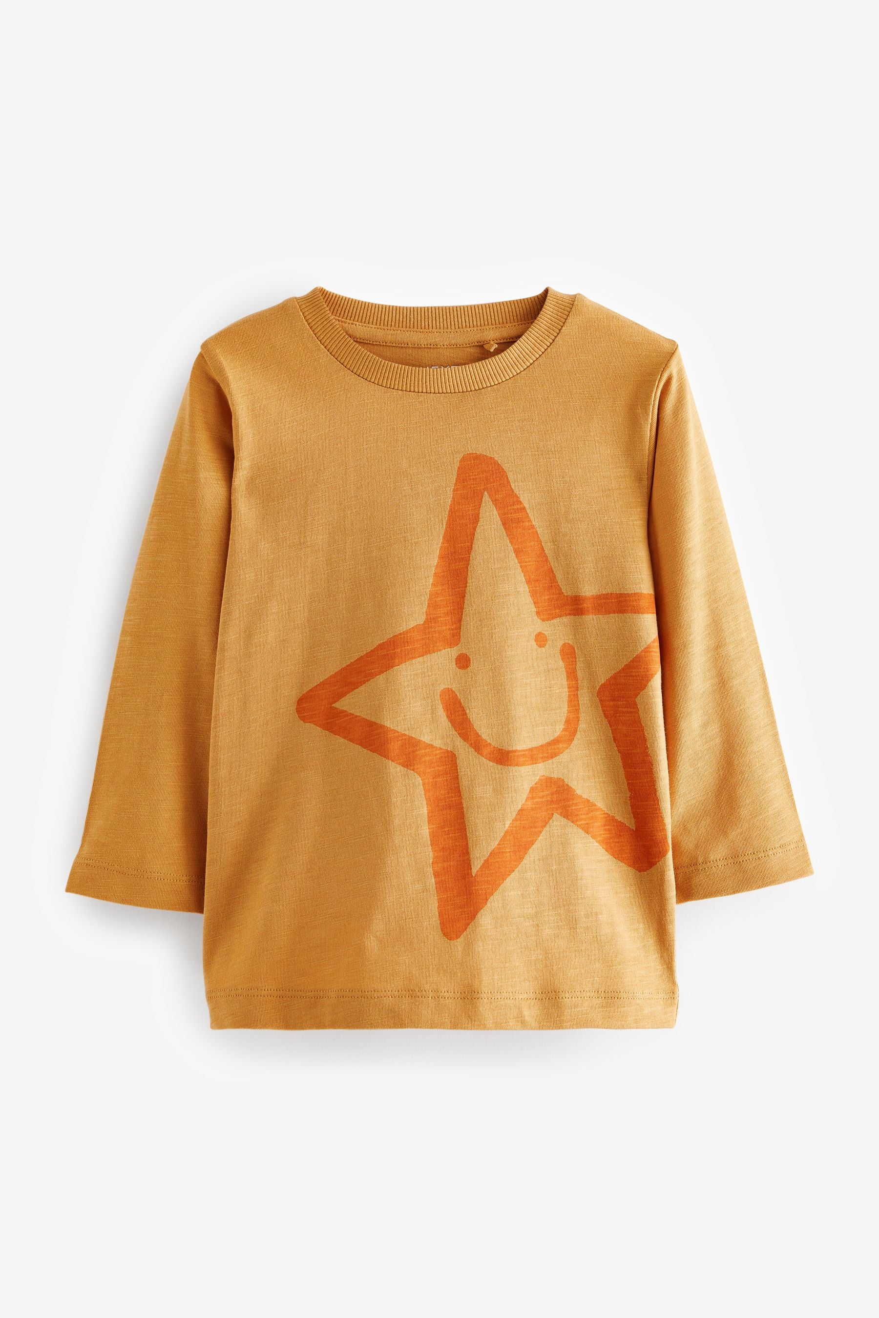 Ochre Yellow Smile Star Long Sleeve Character T-Shirt (3mths-7yrs)