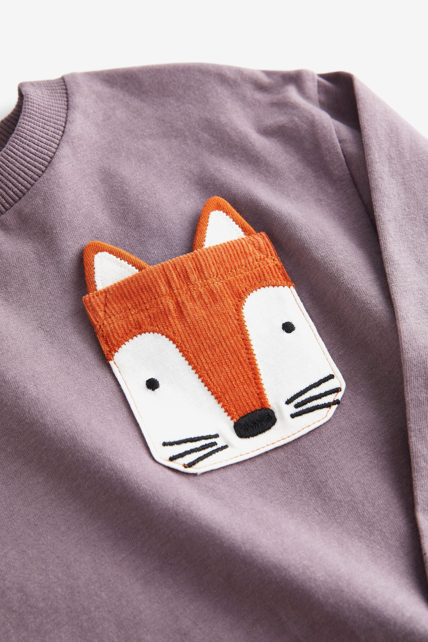 Purple Fox Long Sleeve Pocket T-Shirt (3mths-7yrs)