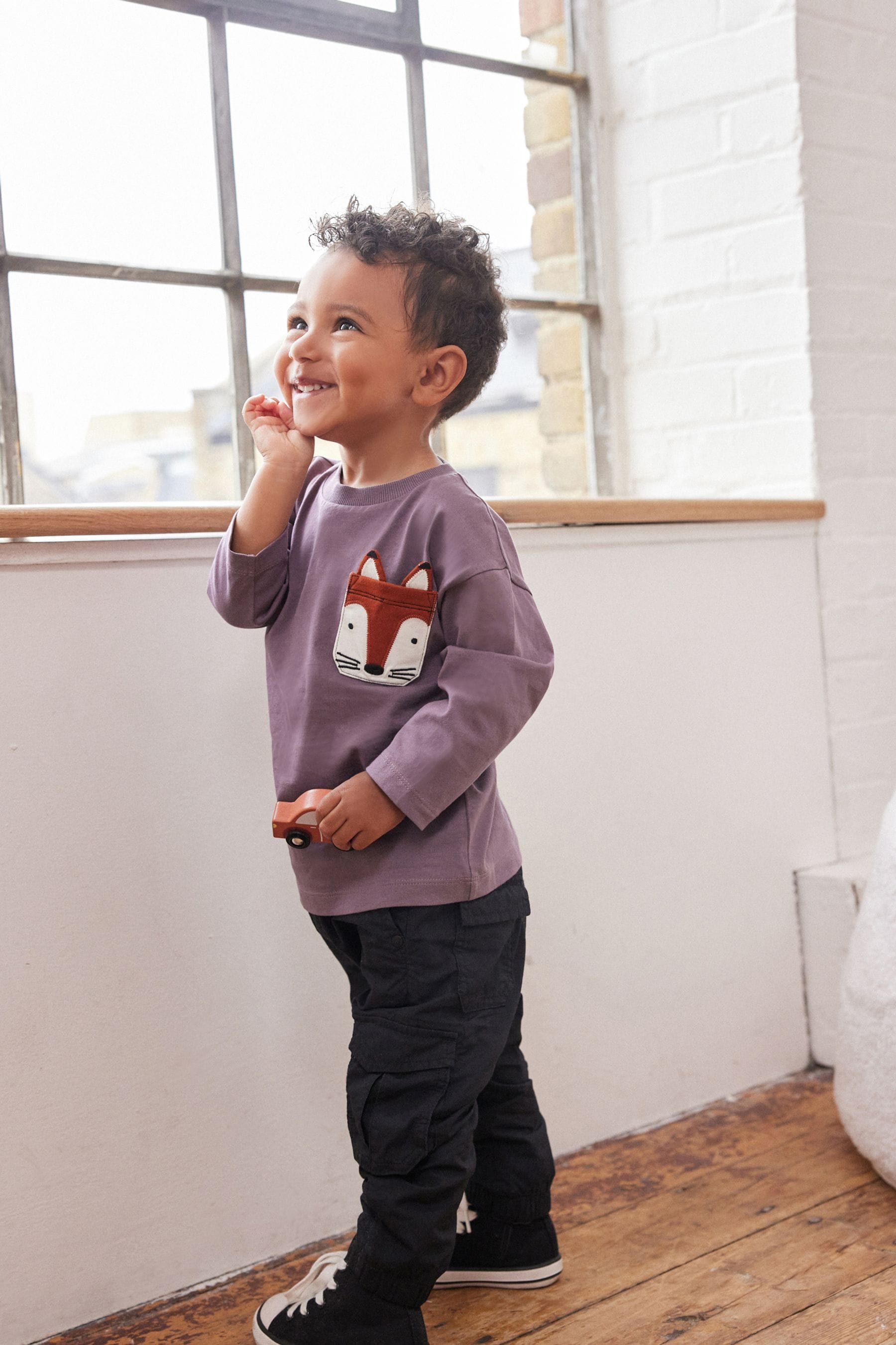 Purple Fox Long Sleeve Pocket T-Shirt (3mths-7yrs)