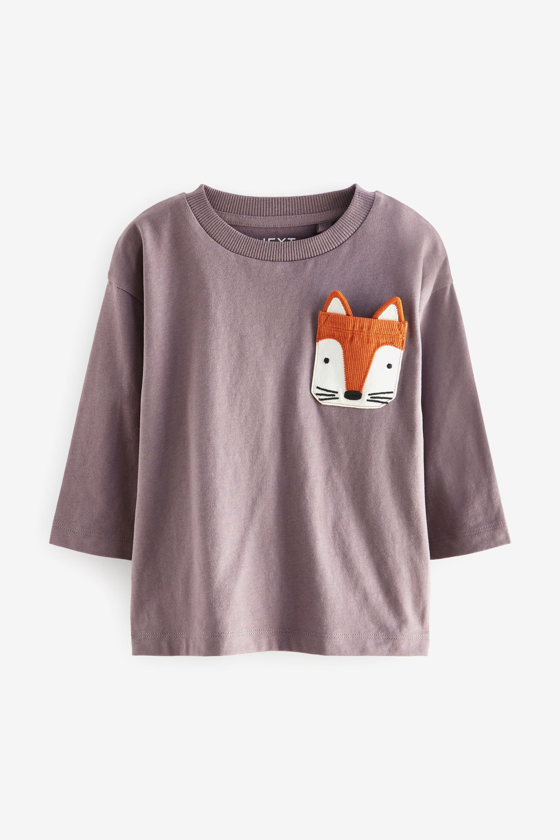 Purple Fox Long Sleeve Pocket T-Shirt (3mths-7yrs)