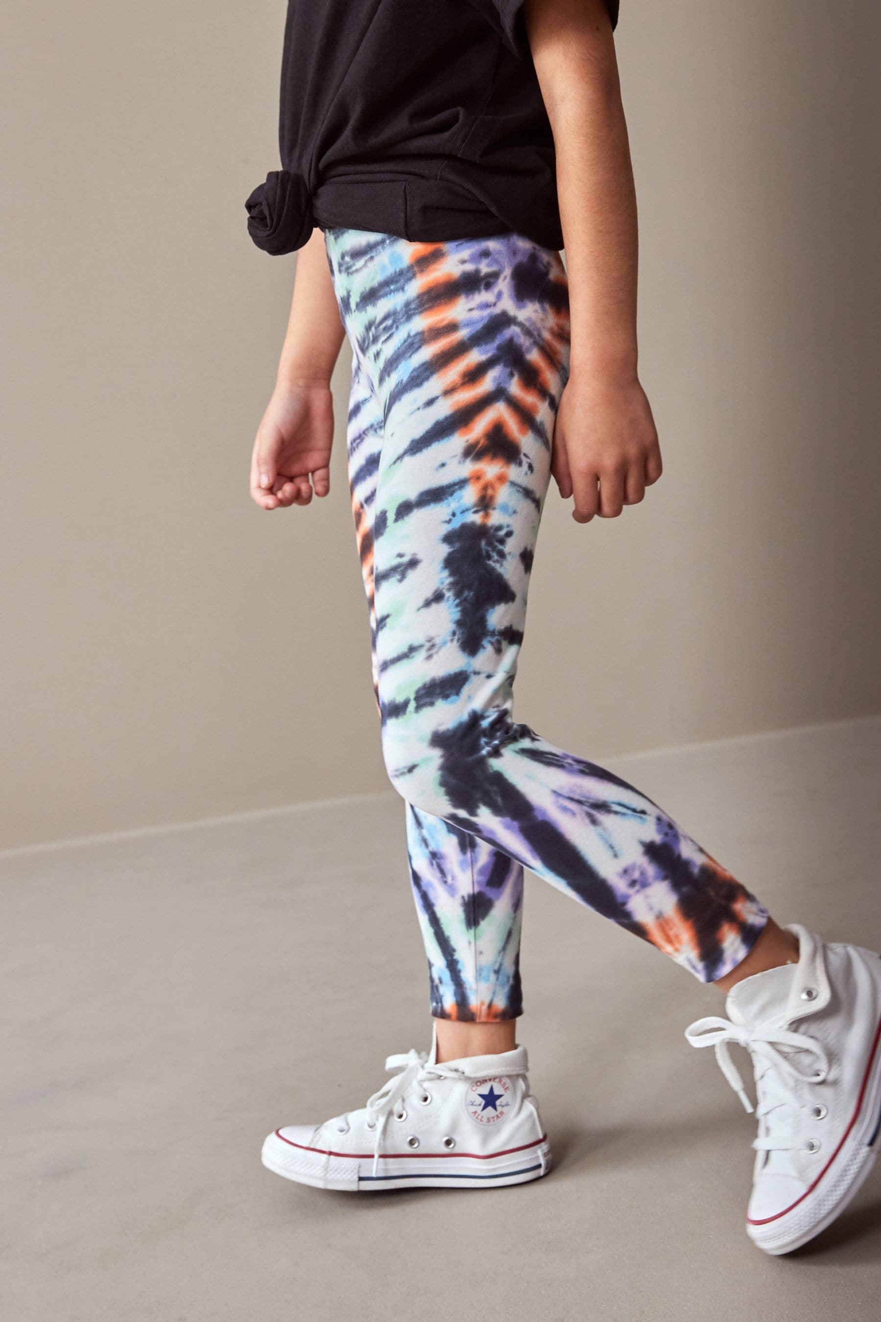 Black/Purple Tie Dye Printed Leggings (3-16yrs)