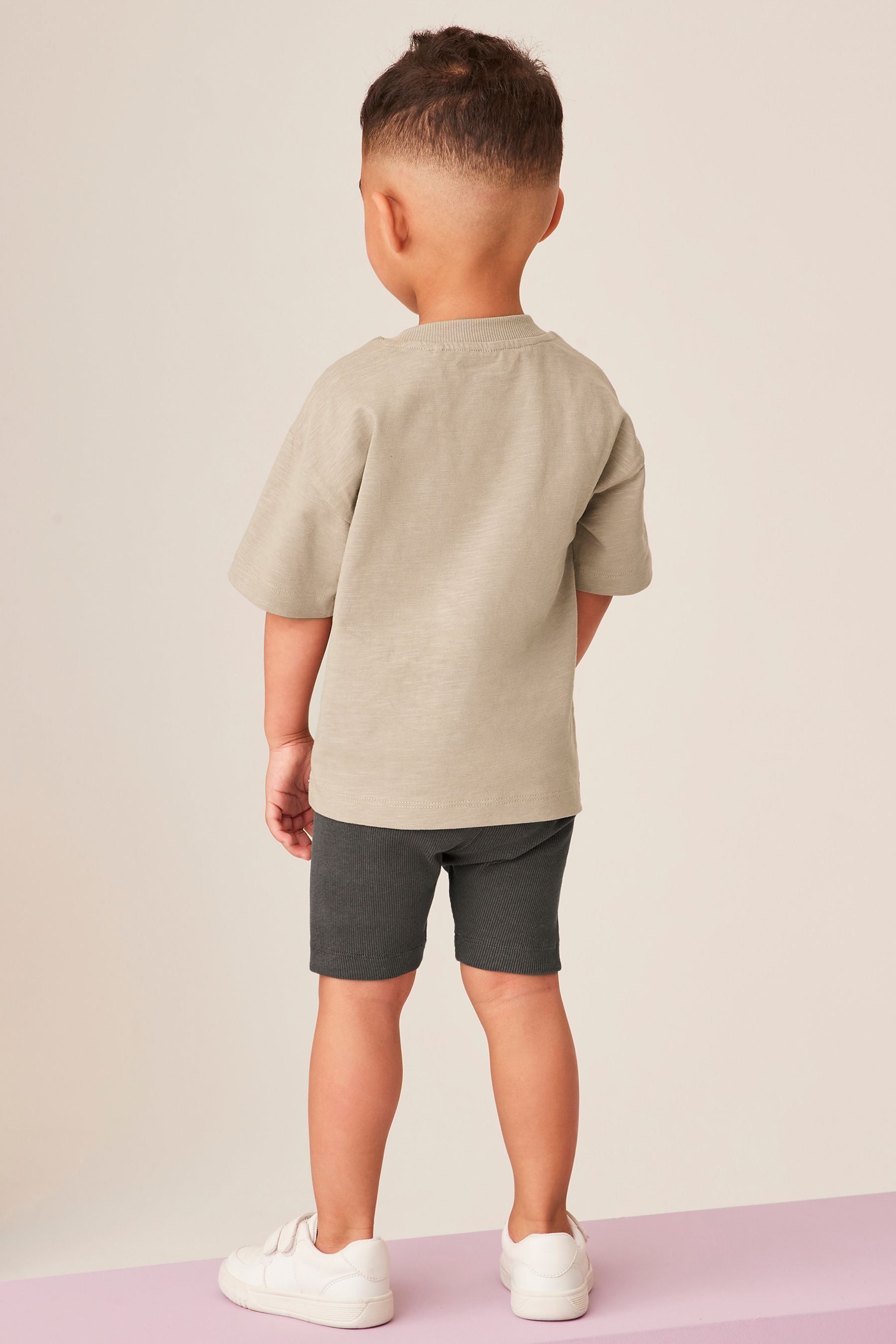 Neutral Short Sleeve Oversized T-Shirt and Cycling Short Set (3mths-7yrs)