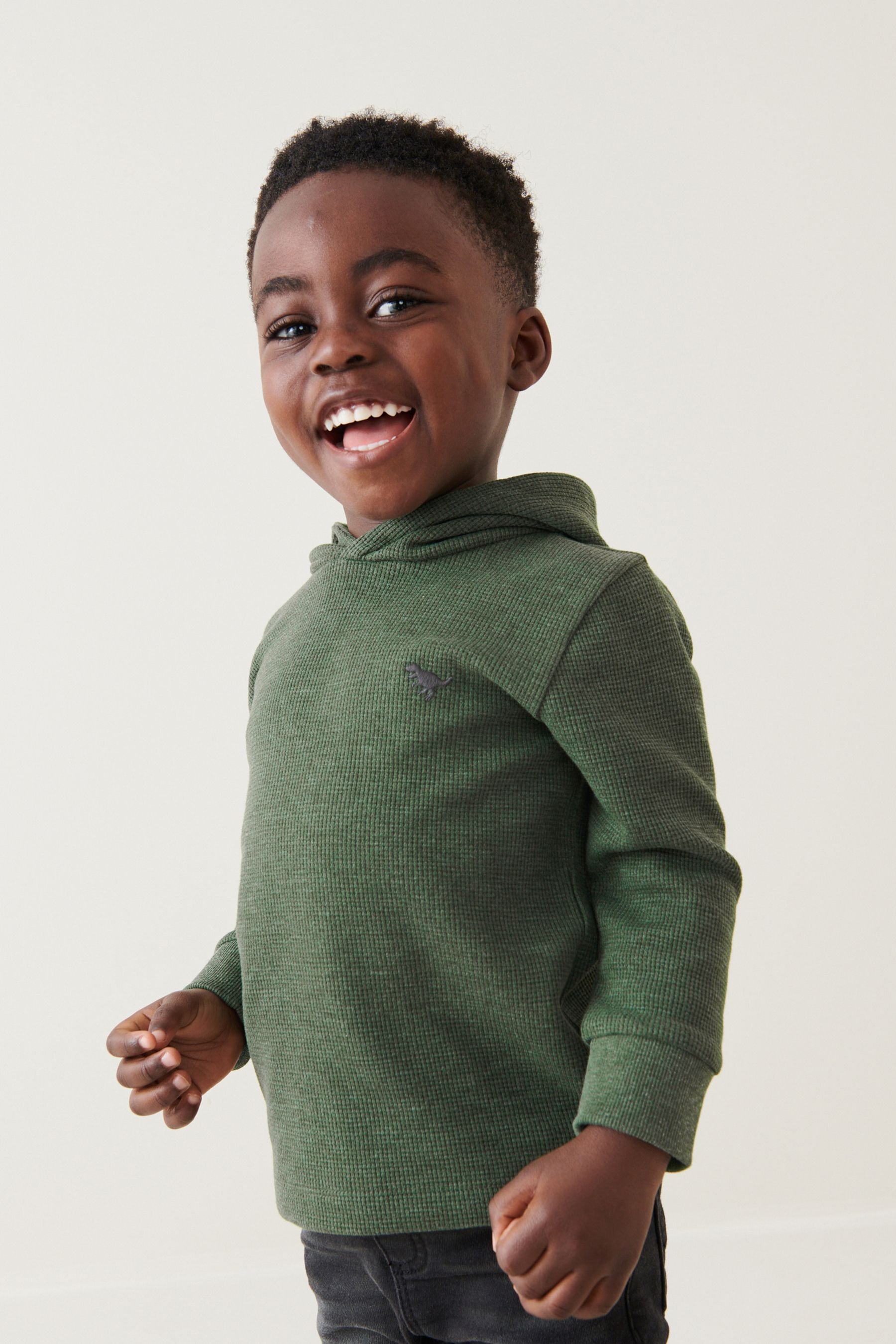 Khaki Green Textured Jersey Dino Spikes Hoodie (3mths-10yrs)