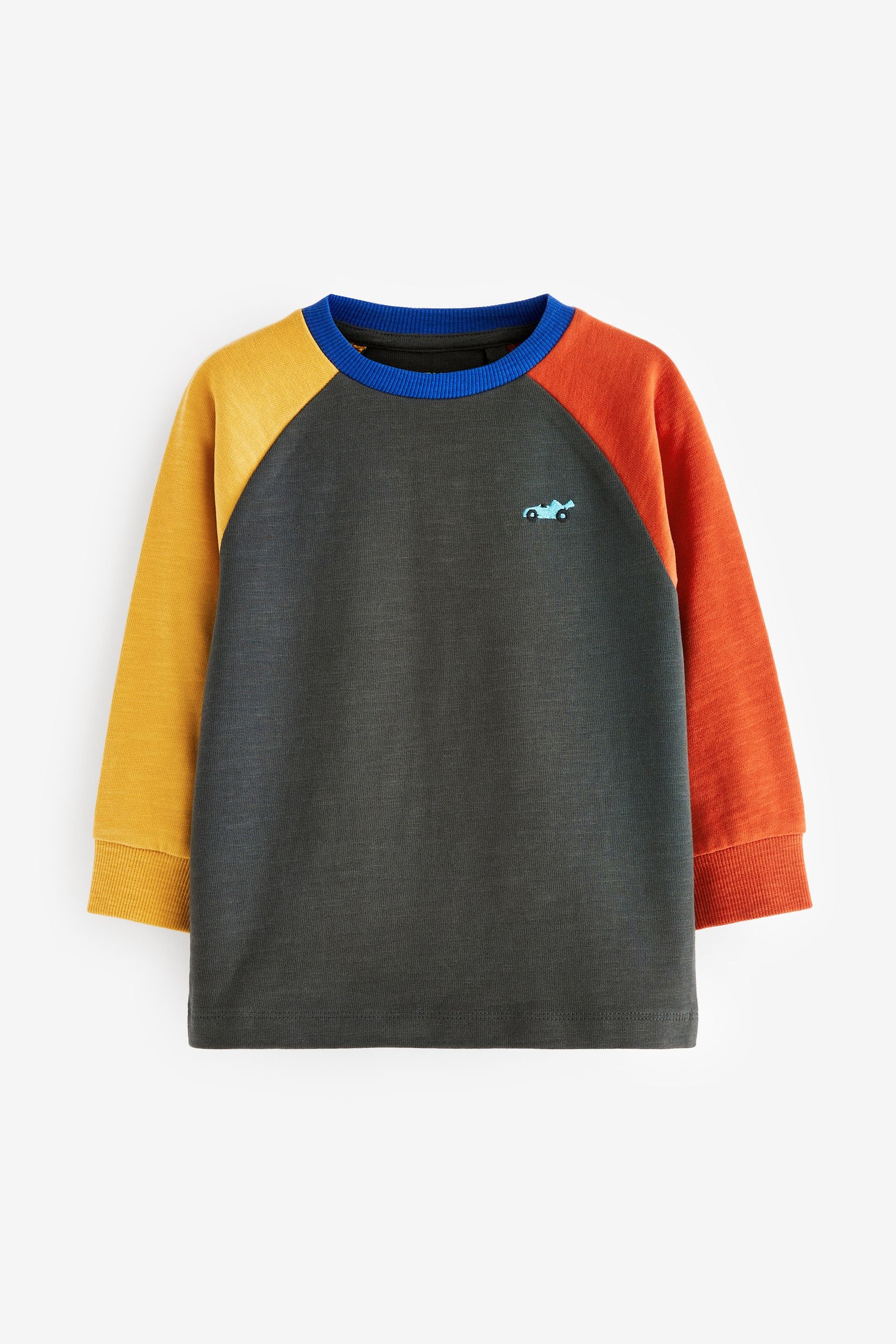 Charcoal Grey/Yellow/Red Cosy Colourblock Long Sleeve T-Shirt (3mths-7yrs)