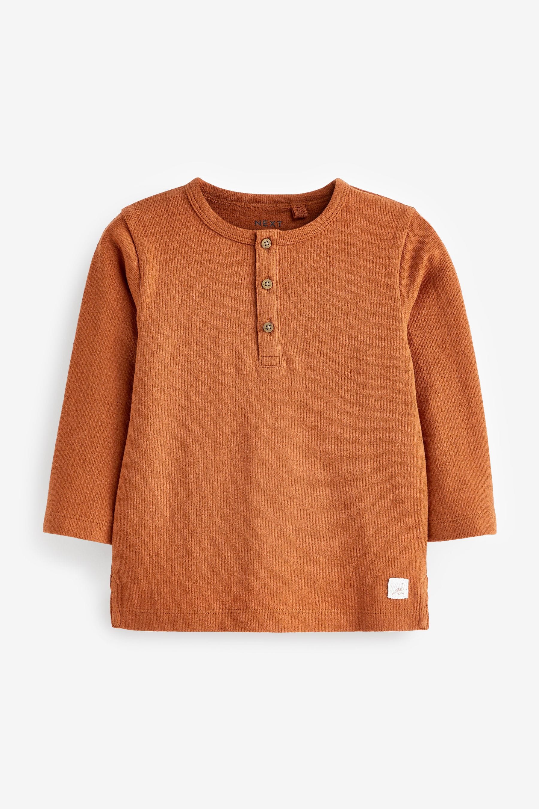 Rust Brown Long Sleeve Henley Neck T-Shirt (3mths-7yrs)