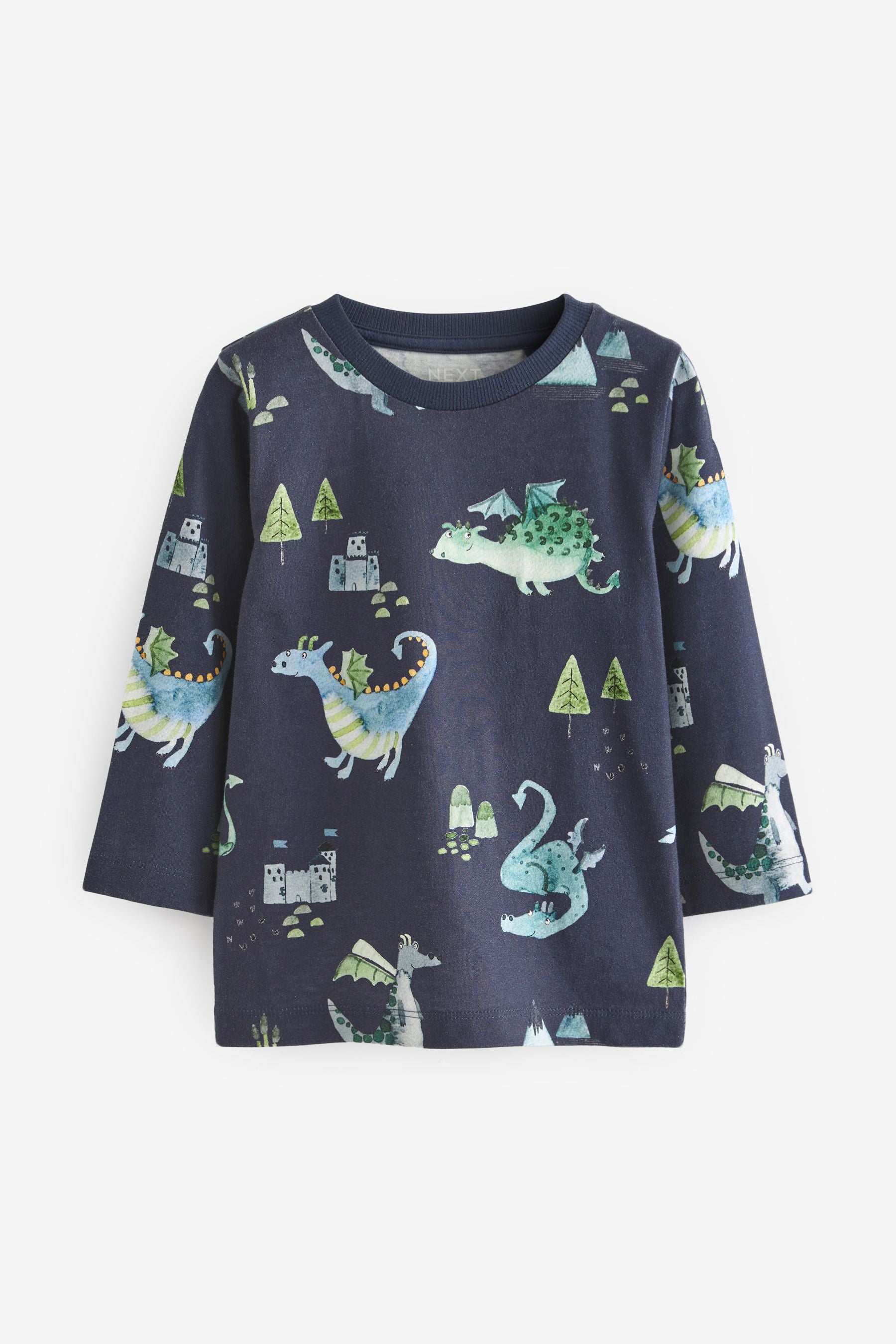 Navy Blue Dragons Long Sleeve All Over Printed T-Shirt (3mths-7yrs)