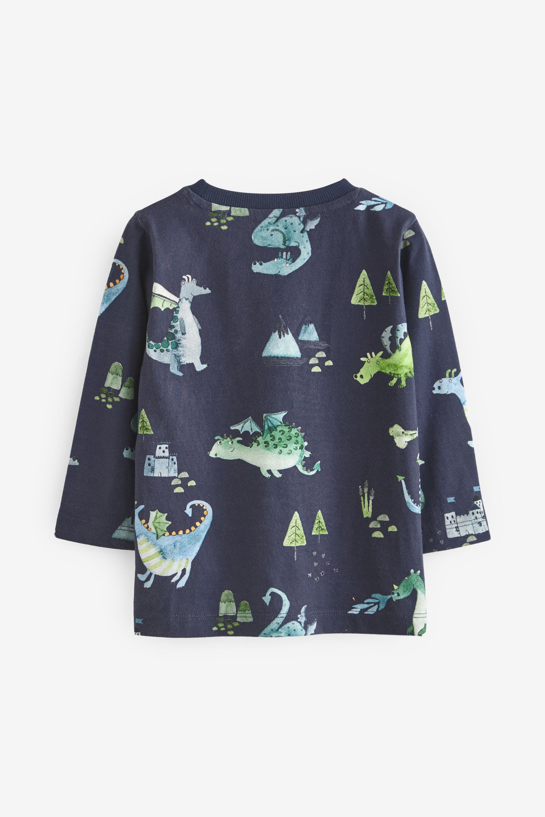 Navy Blue Dragons Long Sleeve All Over Printed T-Shirt (3mths-7yrs)