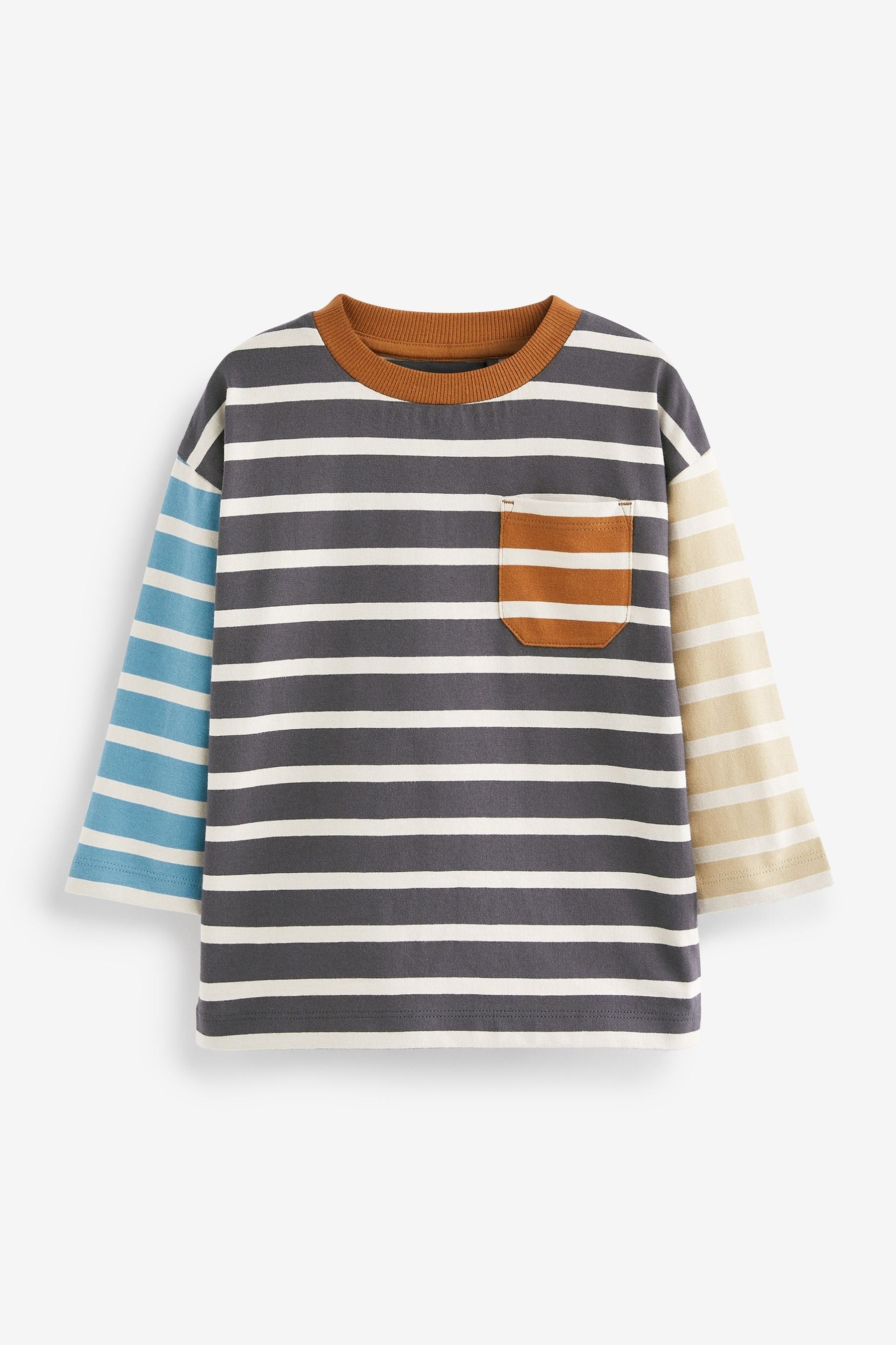 Navy Stripe Long Sleeve Colourblock Pocket T-Shirt (3mths-7yrs)