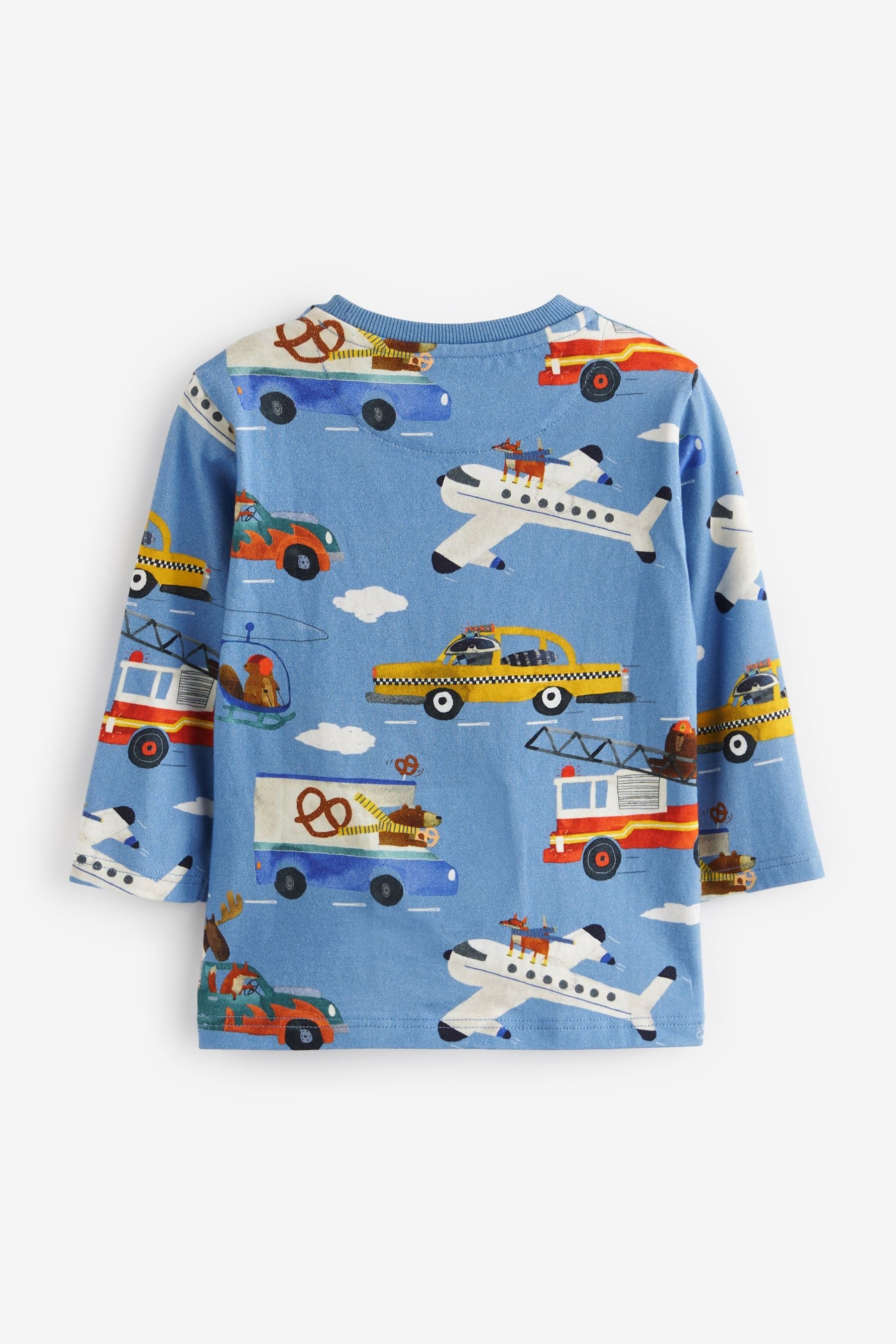 Blue Transport Long Sleeve All Over Printed T-Shirt (3mths-7yrs)