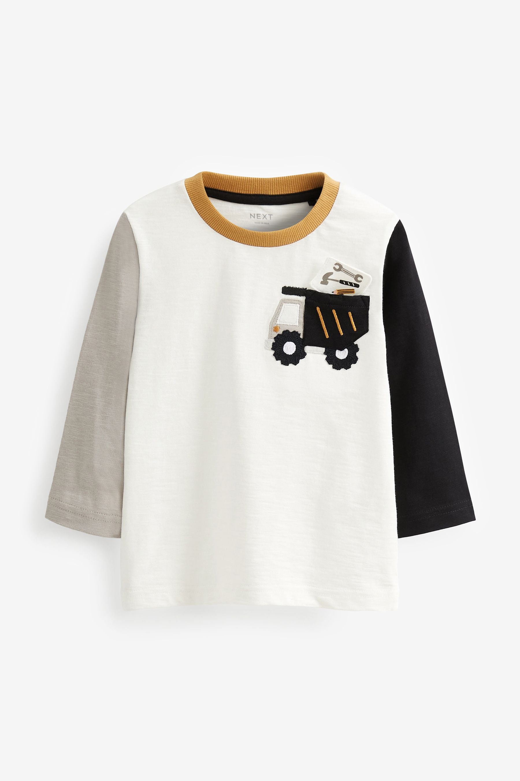 Black/White Truck Long Sleeve Pocket T-Shirt (3mths-7yrs)