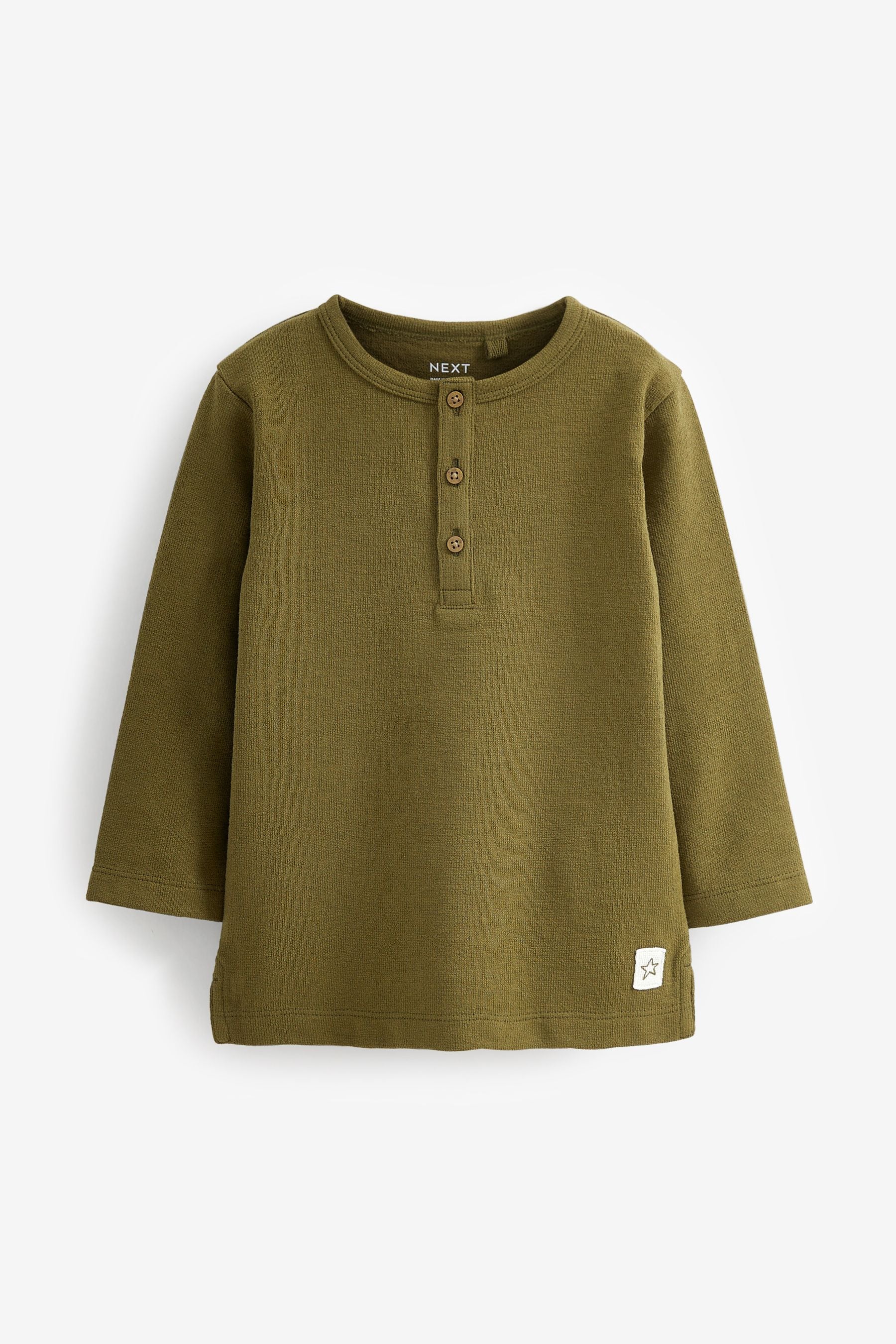 Khaki Green Long Sleeve Henley Neck T-Shirt (3mths-7yrs)