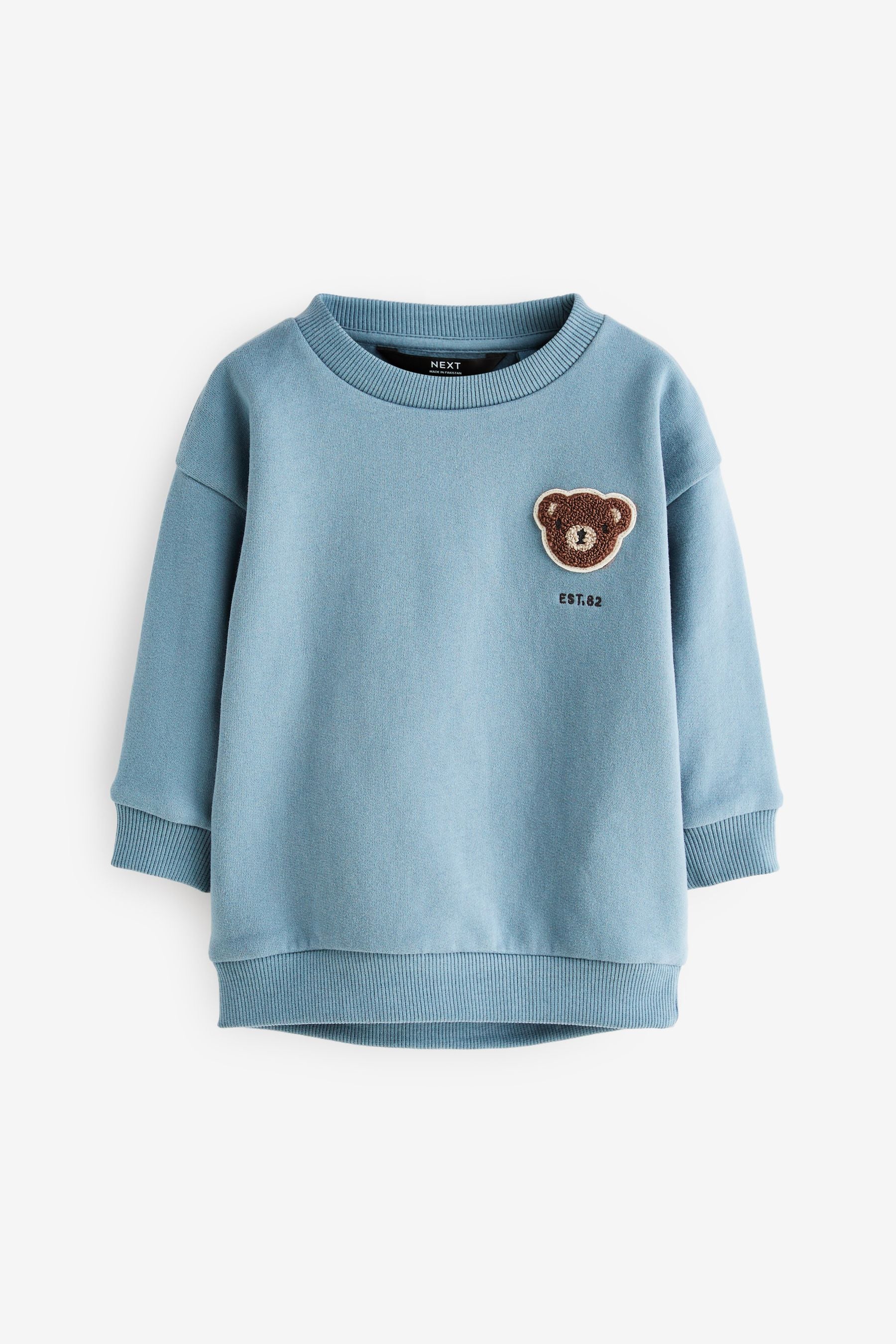 Teal Blue Bouclé Bear Flat Hem Sweatshirt (3mths-7yrs)