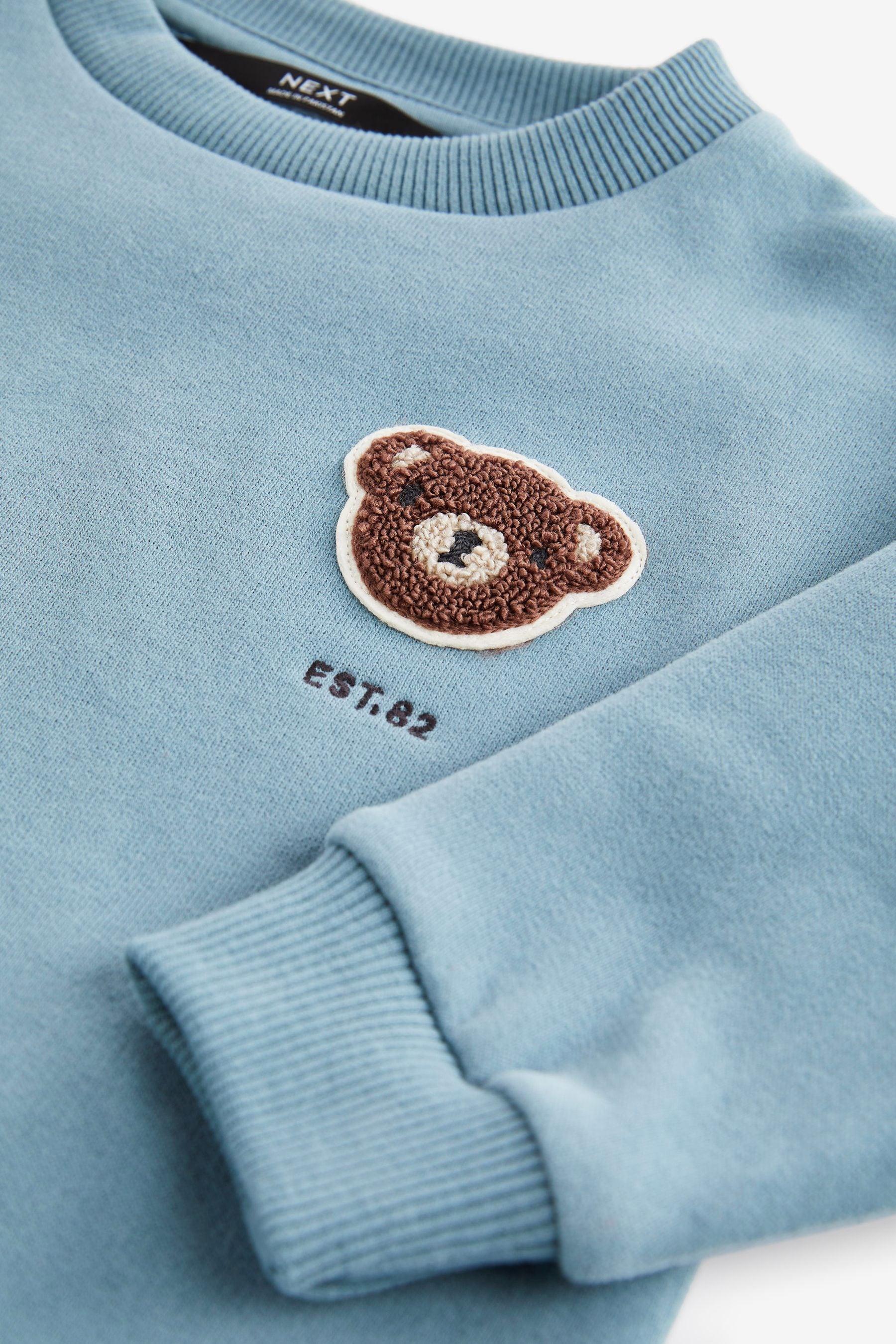 Teal Blue Bouclé Bear Flat Hem Sweatshirt (3mths-7yrs)