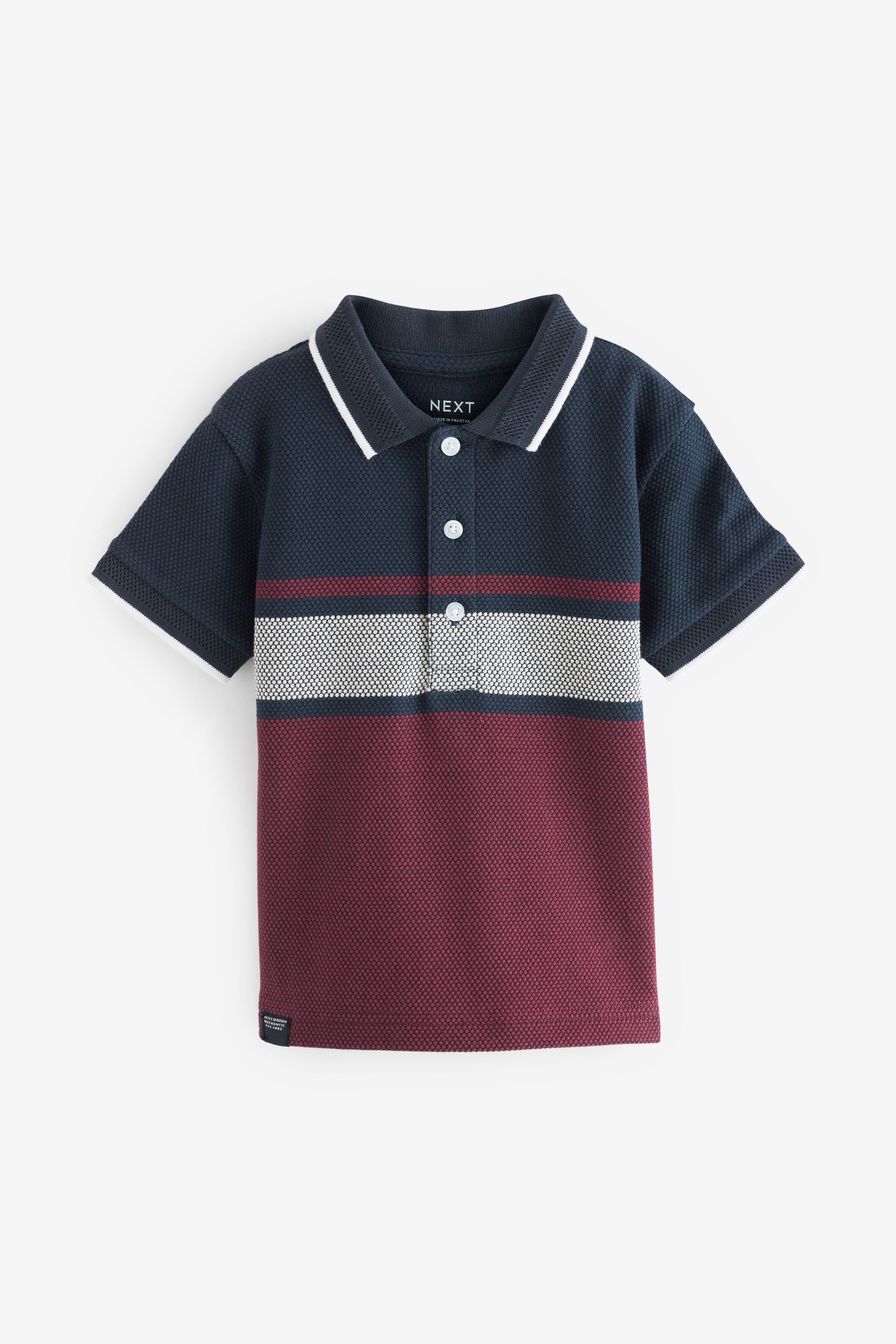 Navy and Berry Colourblock Popcorn Short Sleeve Polo Shirt (3mths-7yrs)