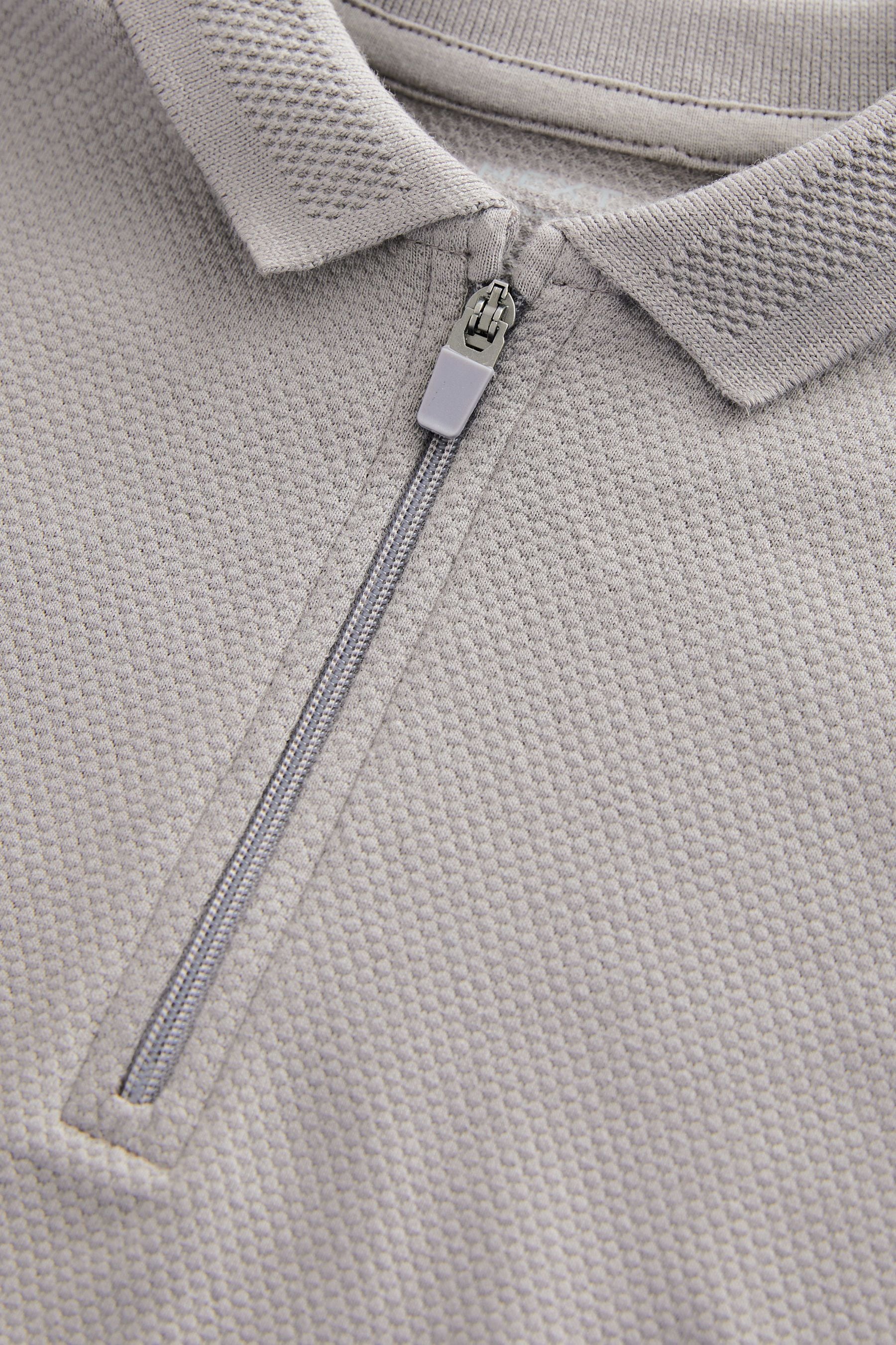 Grey Long Sleeve Textured Zip Polo Shirt (3mths-7yrs)