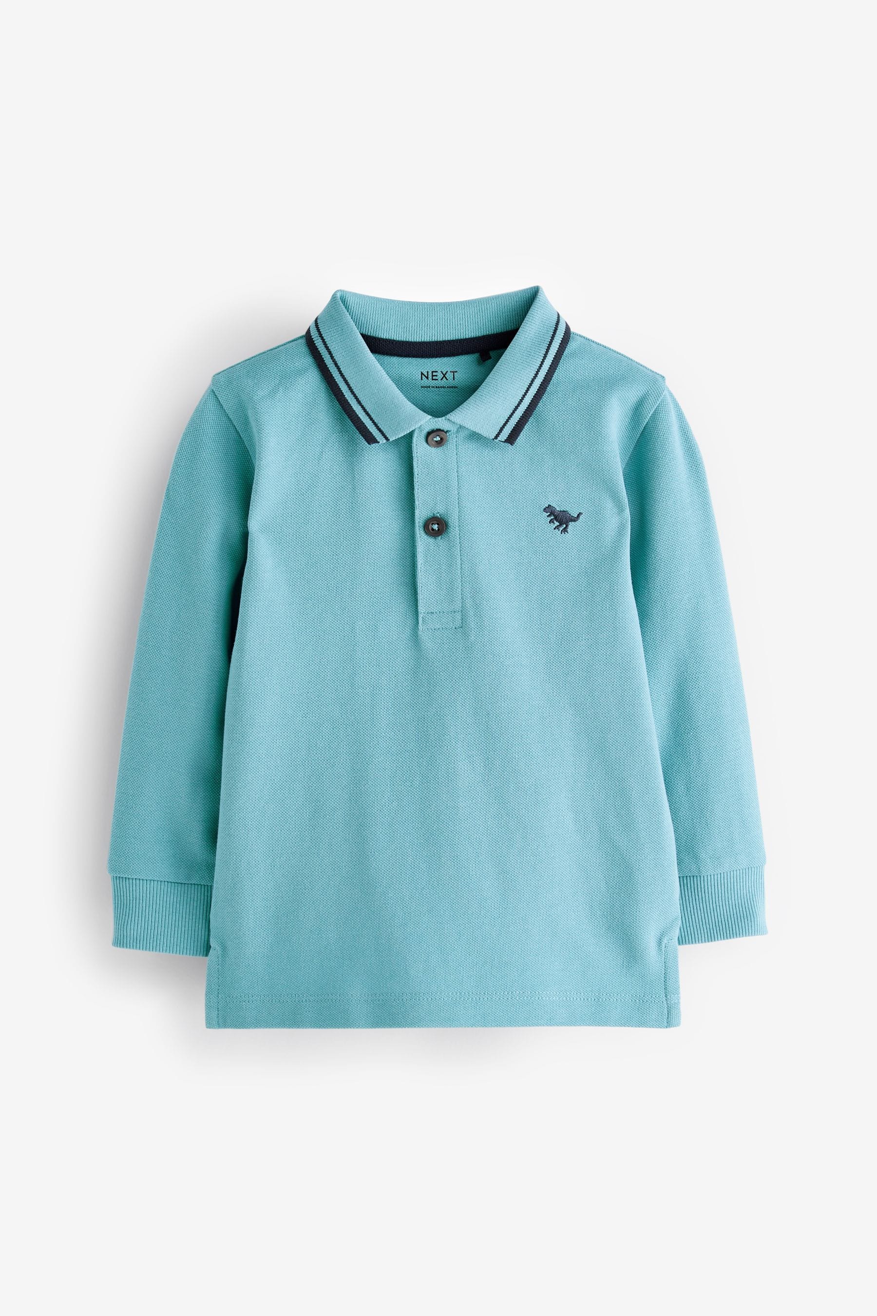 Turquoise Blue Tipped Long Sleeve Polo Shirt (3mths-7yrs)