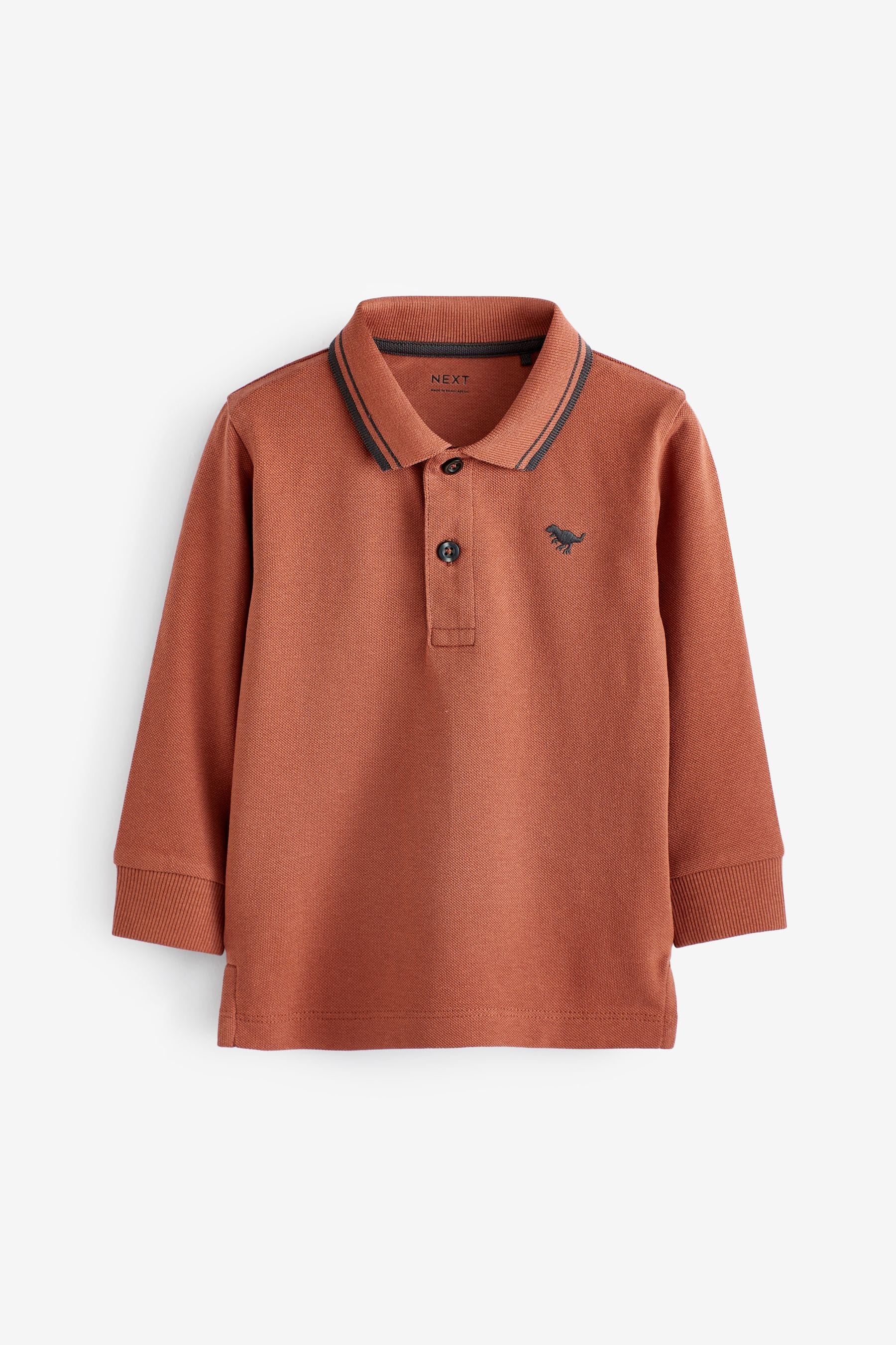 Rust Brown Tipped Long Sleeve Polo Shirt (3mths-7yrs)