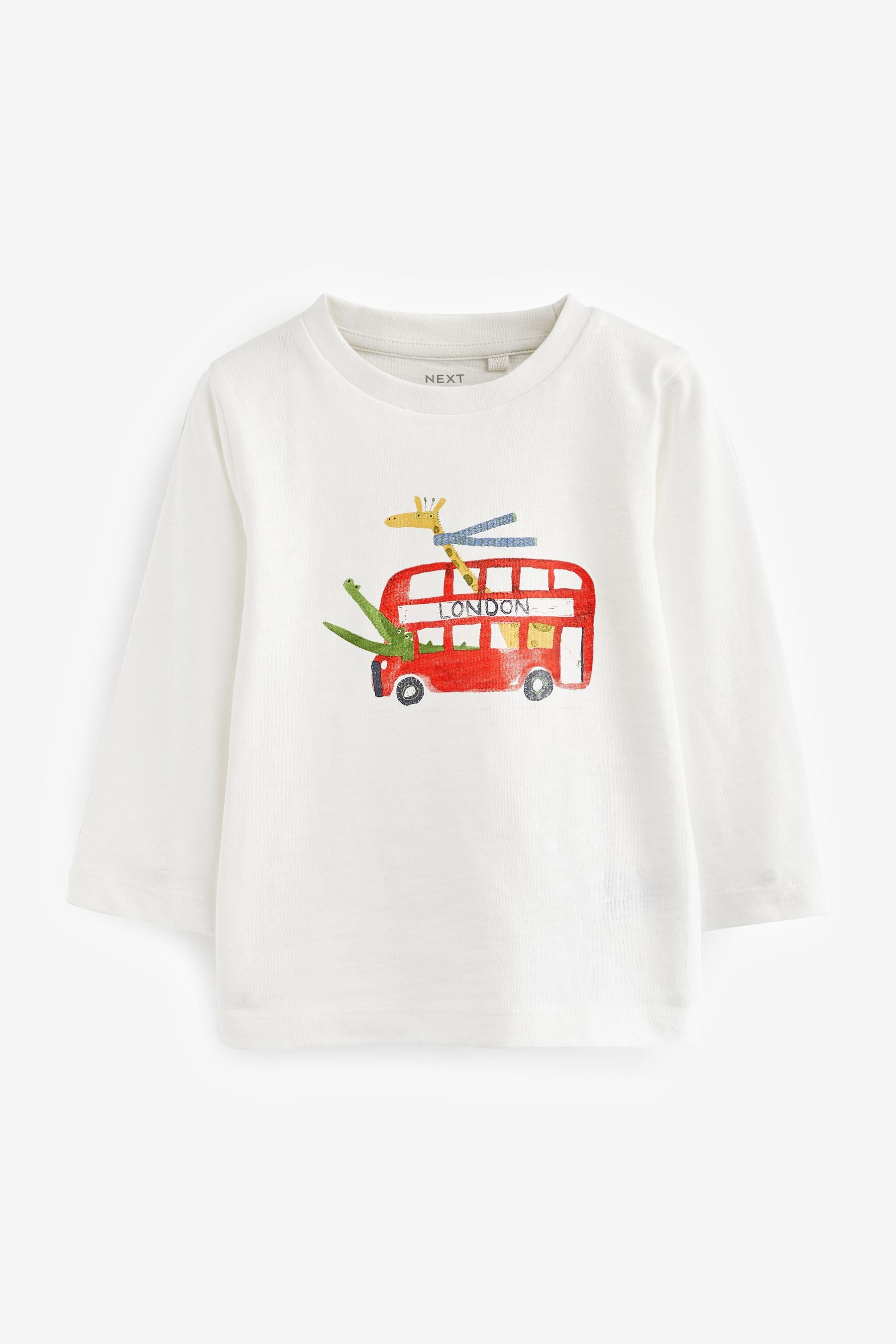 Blue/White London Bus Long Sleeve Character T-Shirts 3 Pack (3mths-7yrs)