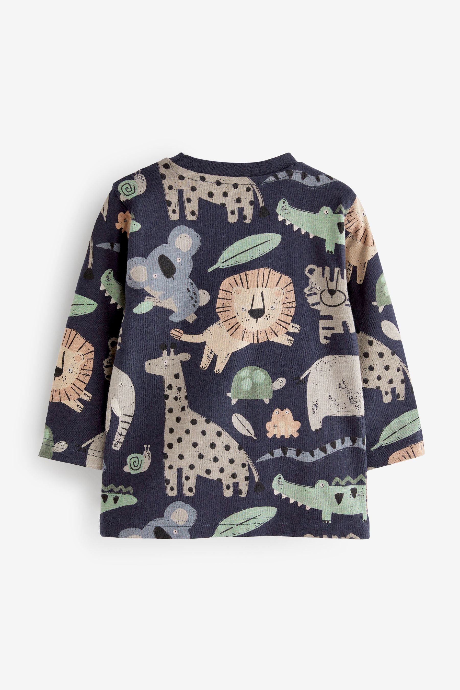 Charcoal Grey Safari Animals Long Sleeve Character T-Shirts 3 Pack (3mths-7yrs)