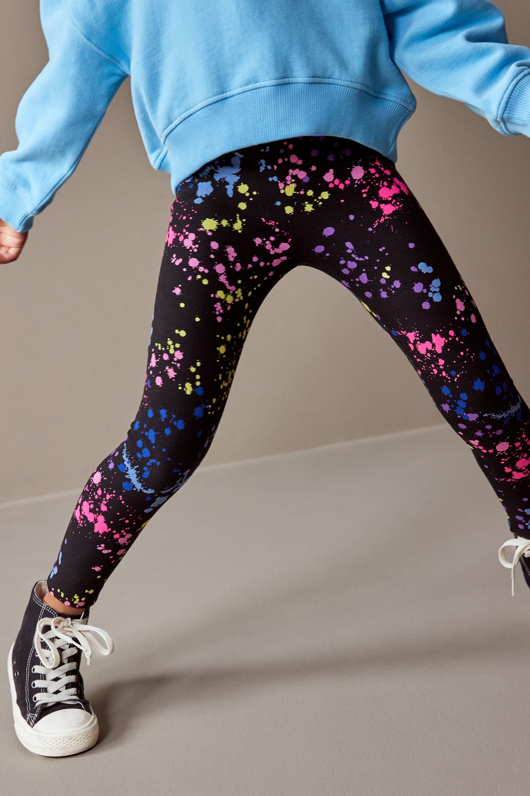 Black/Pink/Blue Splat Printed Leggings (3-16yrs)