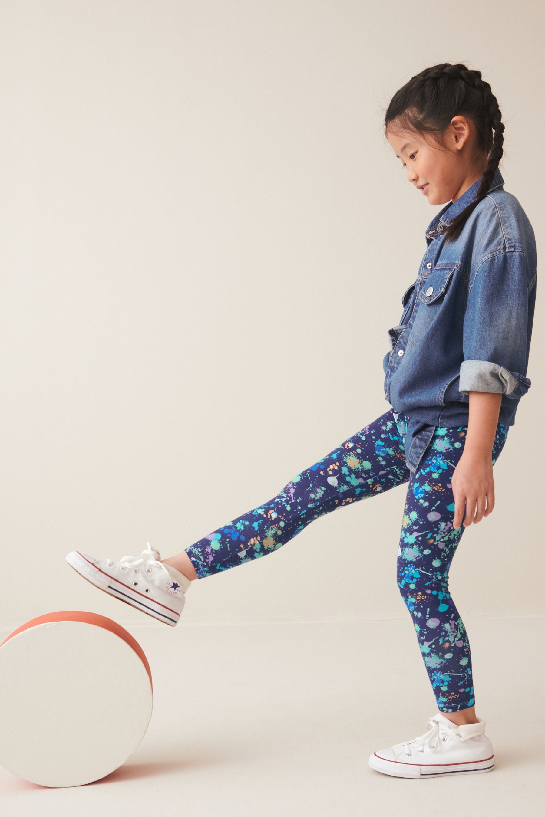 Navy Blue Splat Printed Leggings (3-16yrs)