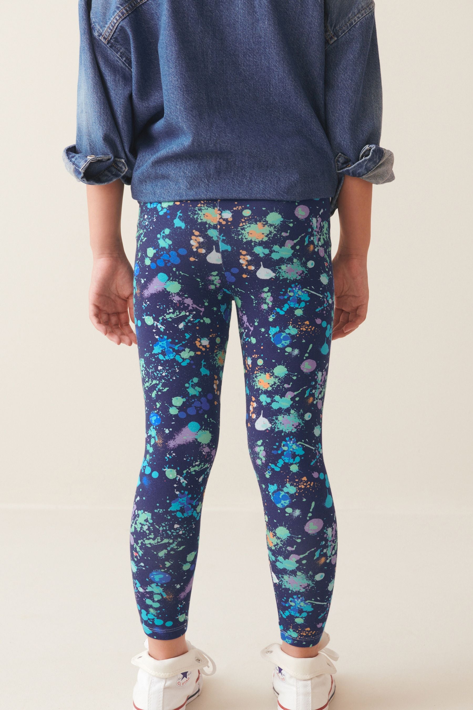 Navy Blue Splat Printed Leggings (3-16yrs)