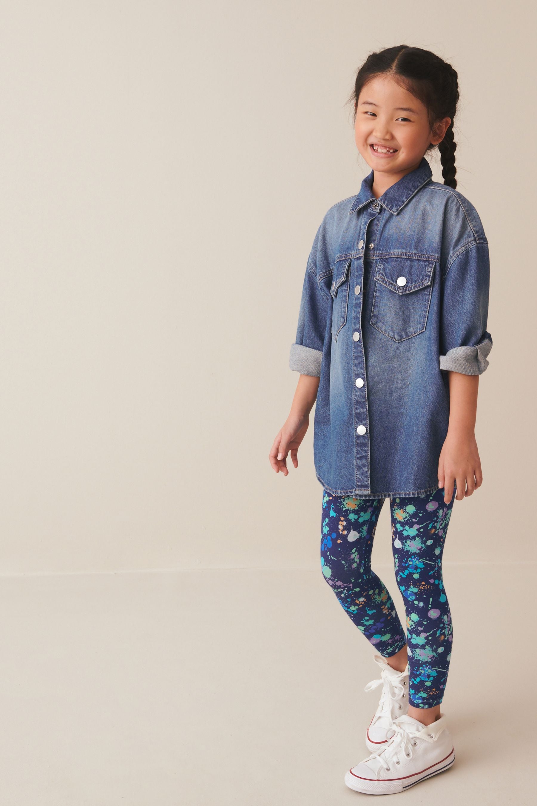 Navy Blue Splat Printed Leggings (3-16yrs)