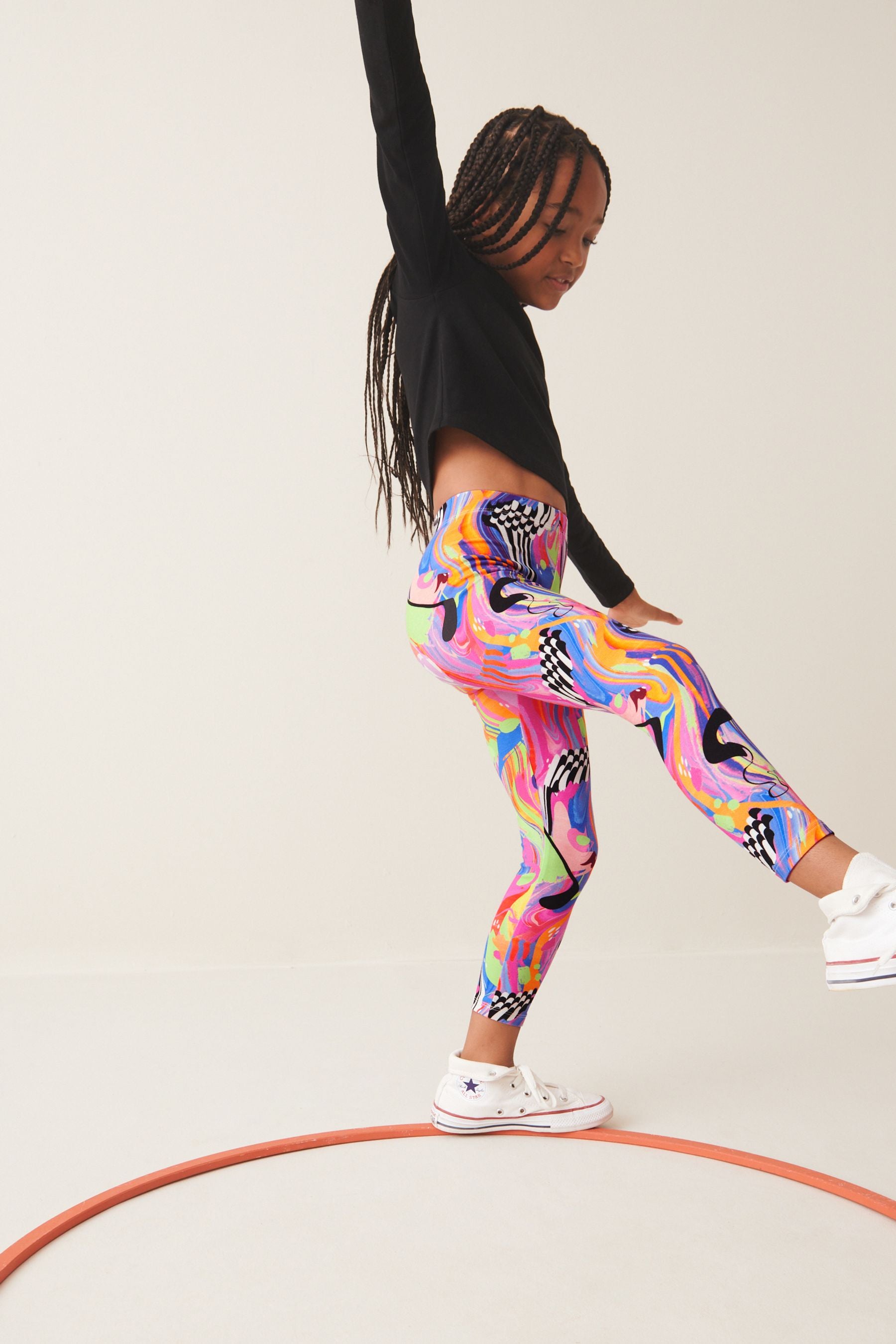 Blue/Pink Bright Digital Paint Drip Printed Leggings (3-16yrs)