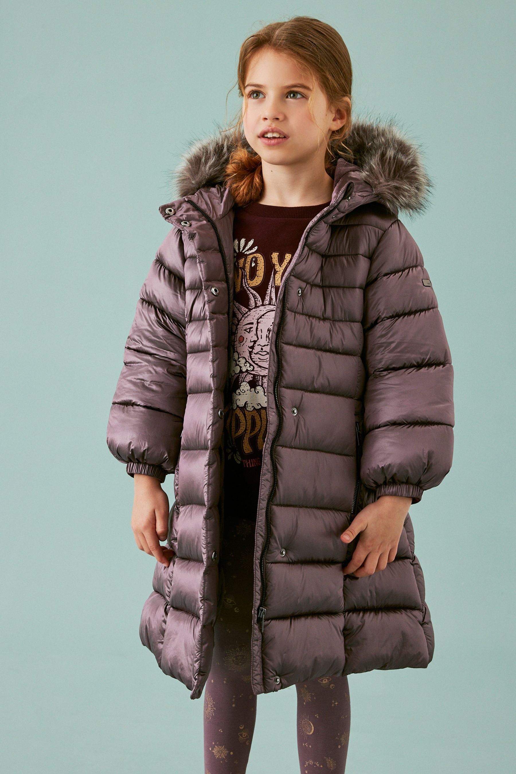 Purple Shower Resistant Longer Skirted Padded Coat (3-16yrs)