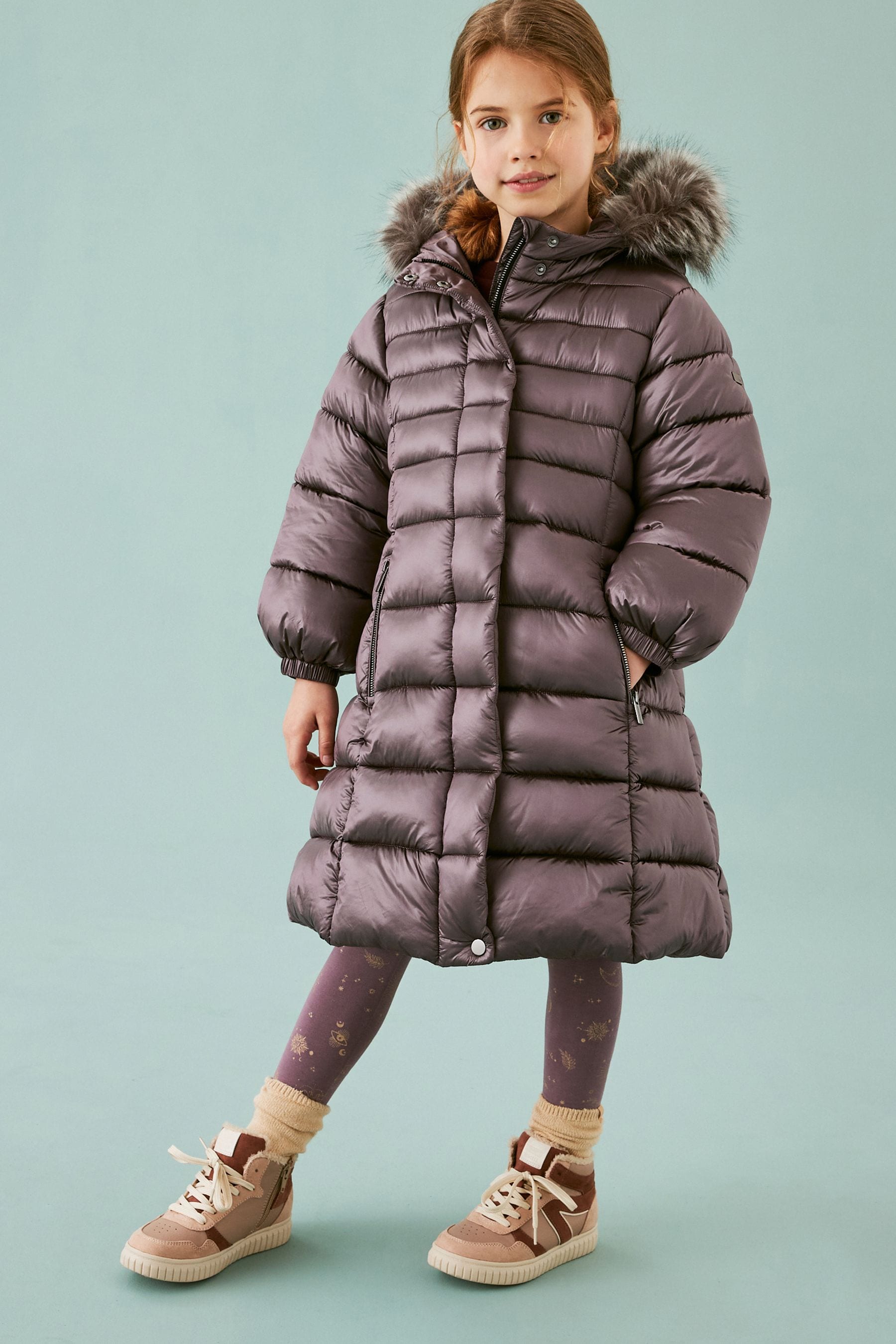 Purple Shower Resistant Longer Skirted Padded Coat (3-16yrs)