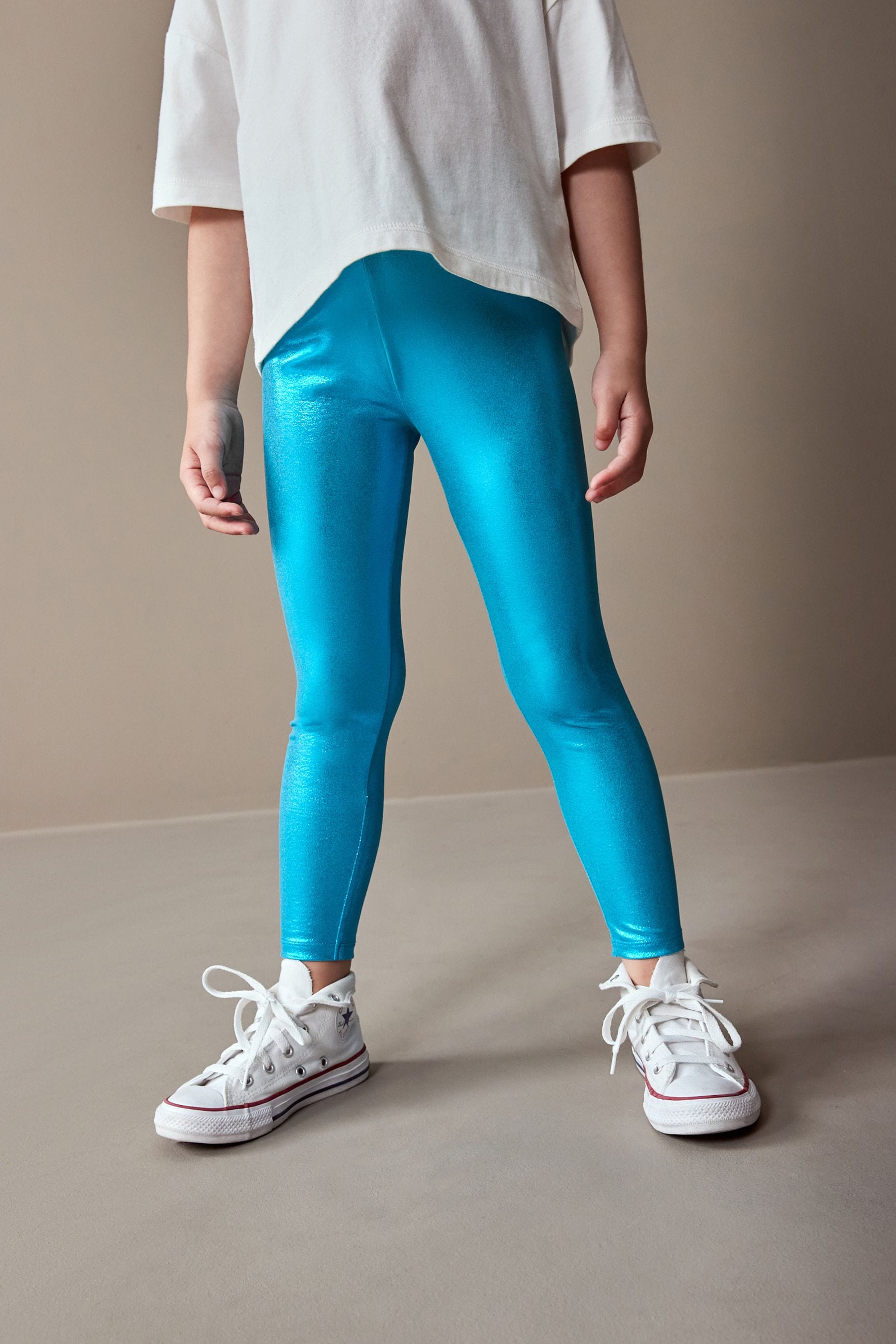 Blue Metallic Foil Shiny Leggings (3-16yrs)