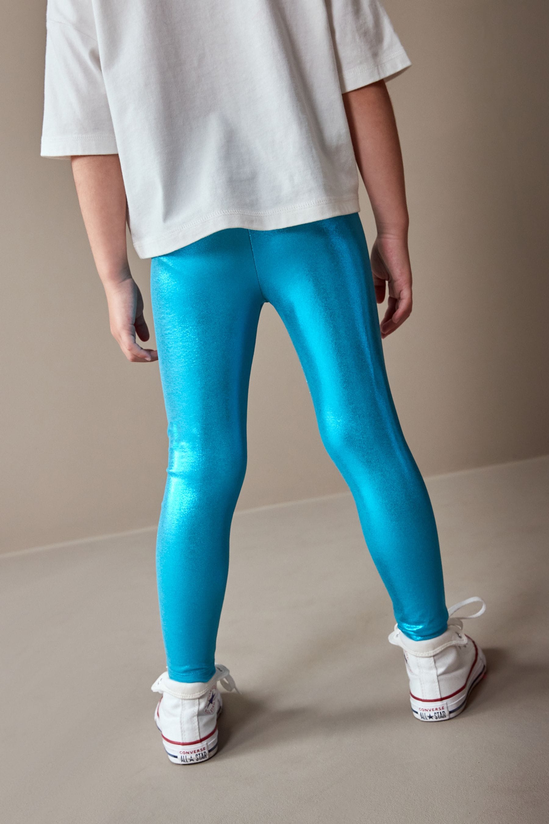 Blue Metallic Foil Shiny Leggings (3-16yrs)