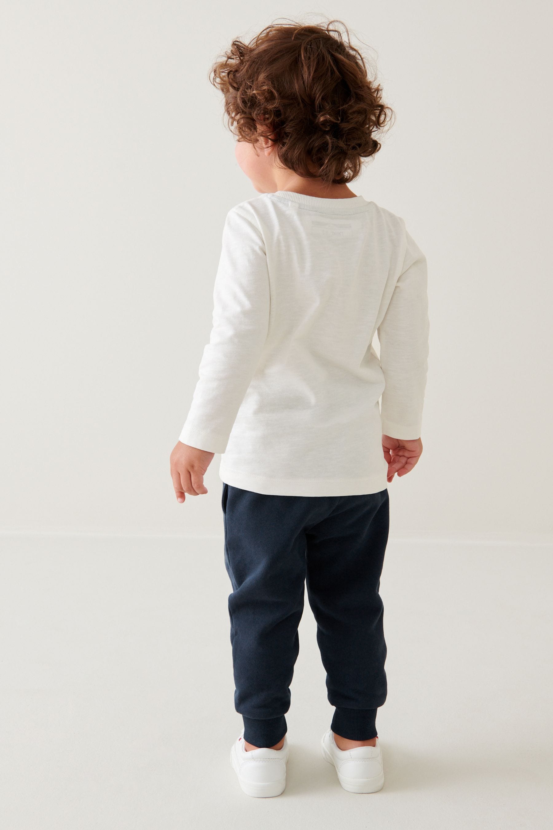 White/Navy Blue Transport Long Sleeve T-Shirt and Joggers Set (3mths-7yrs)