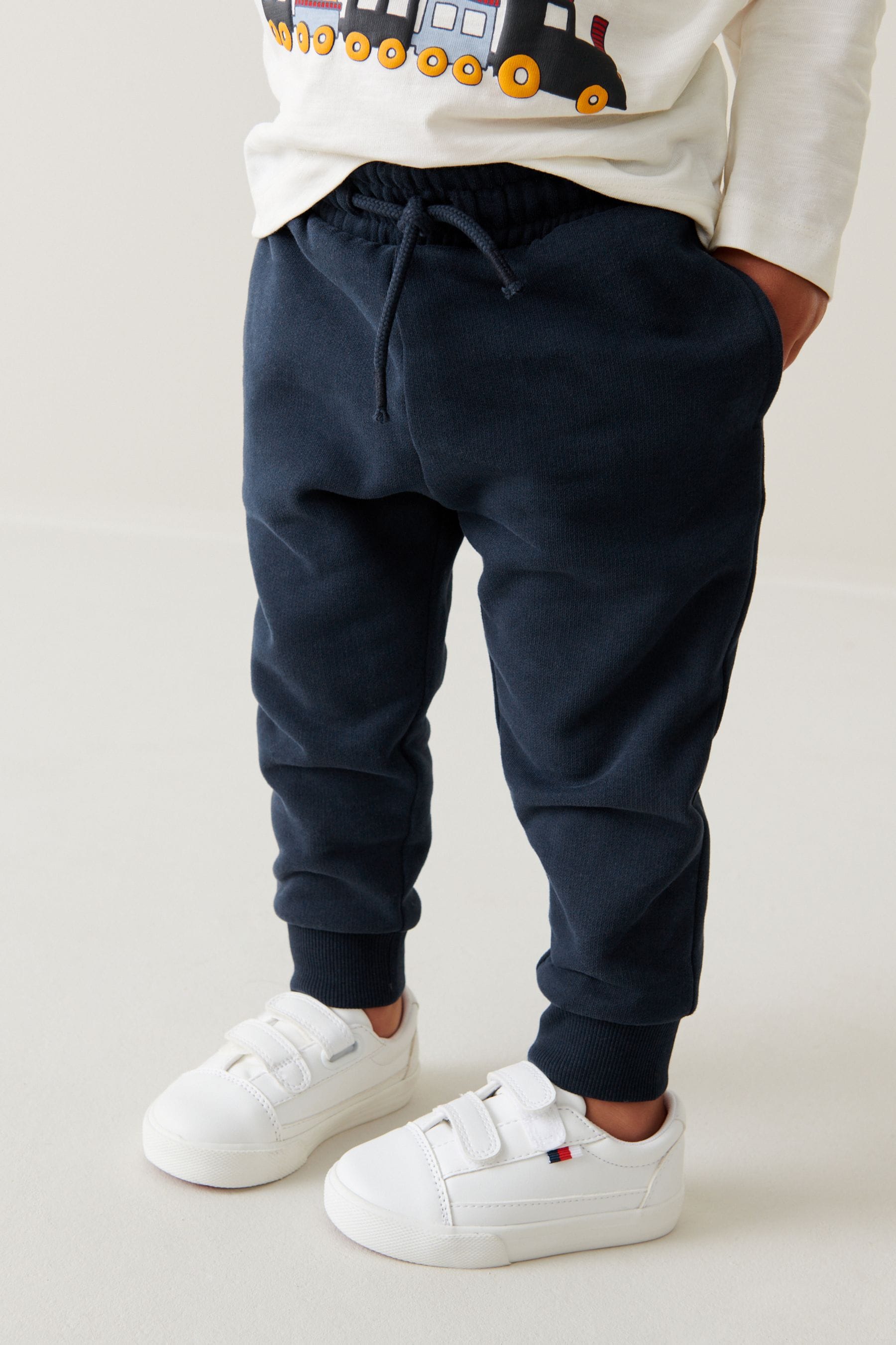 White/Navy Blue Transport Long Sleeve T-Shirt and Joggers Set (3mths-7yrs)