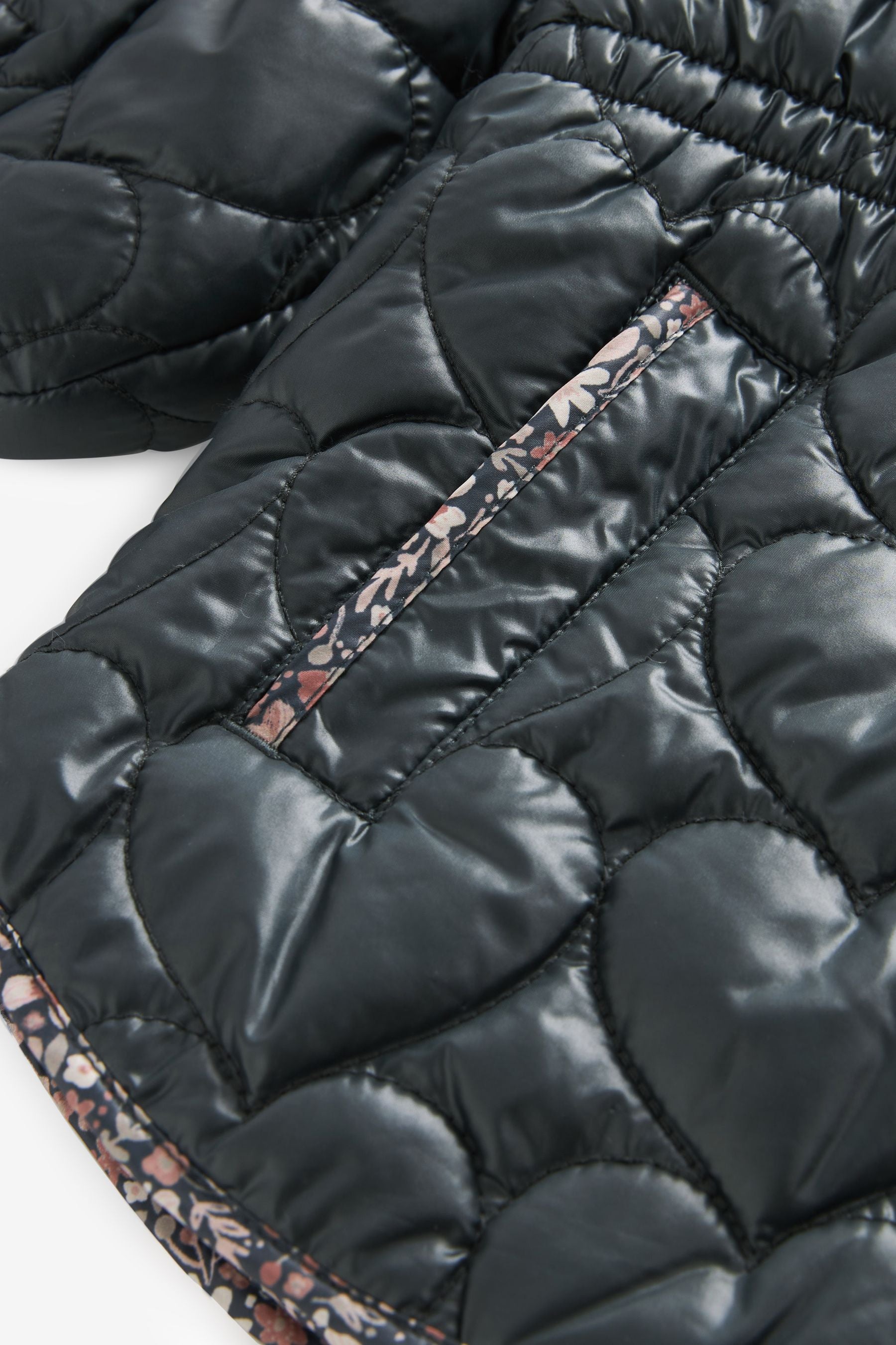 Charcoal Grey Shower Resistant Heart Quilted Padded Coat (12mths-7yrs)