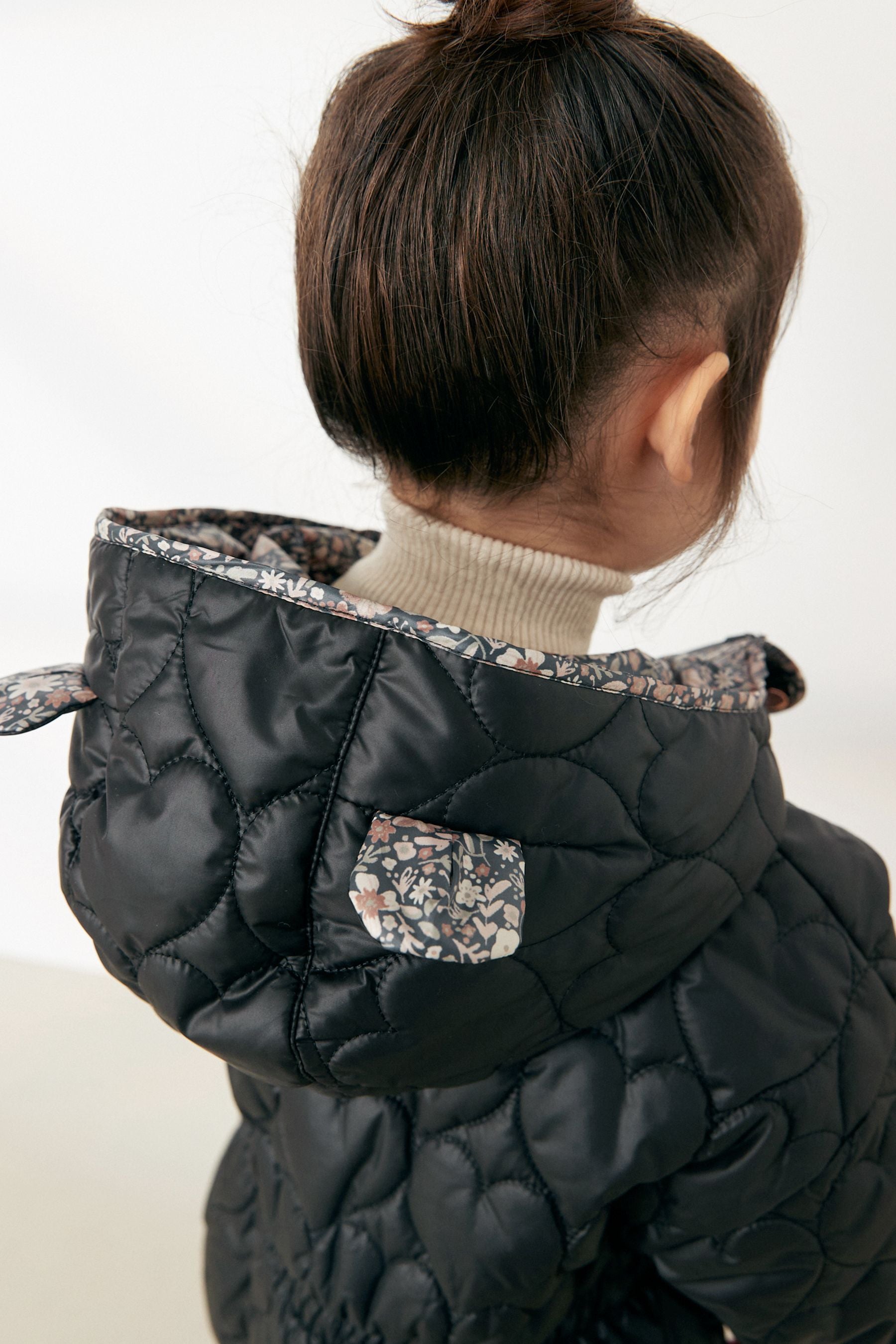 Charcoal Grey Shower Resistant Heart Quilted Padded Coat (12mths-7yrs)