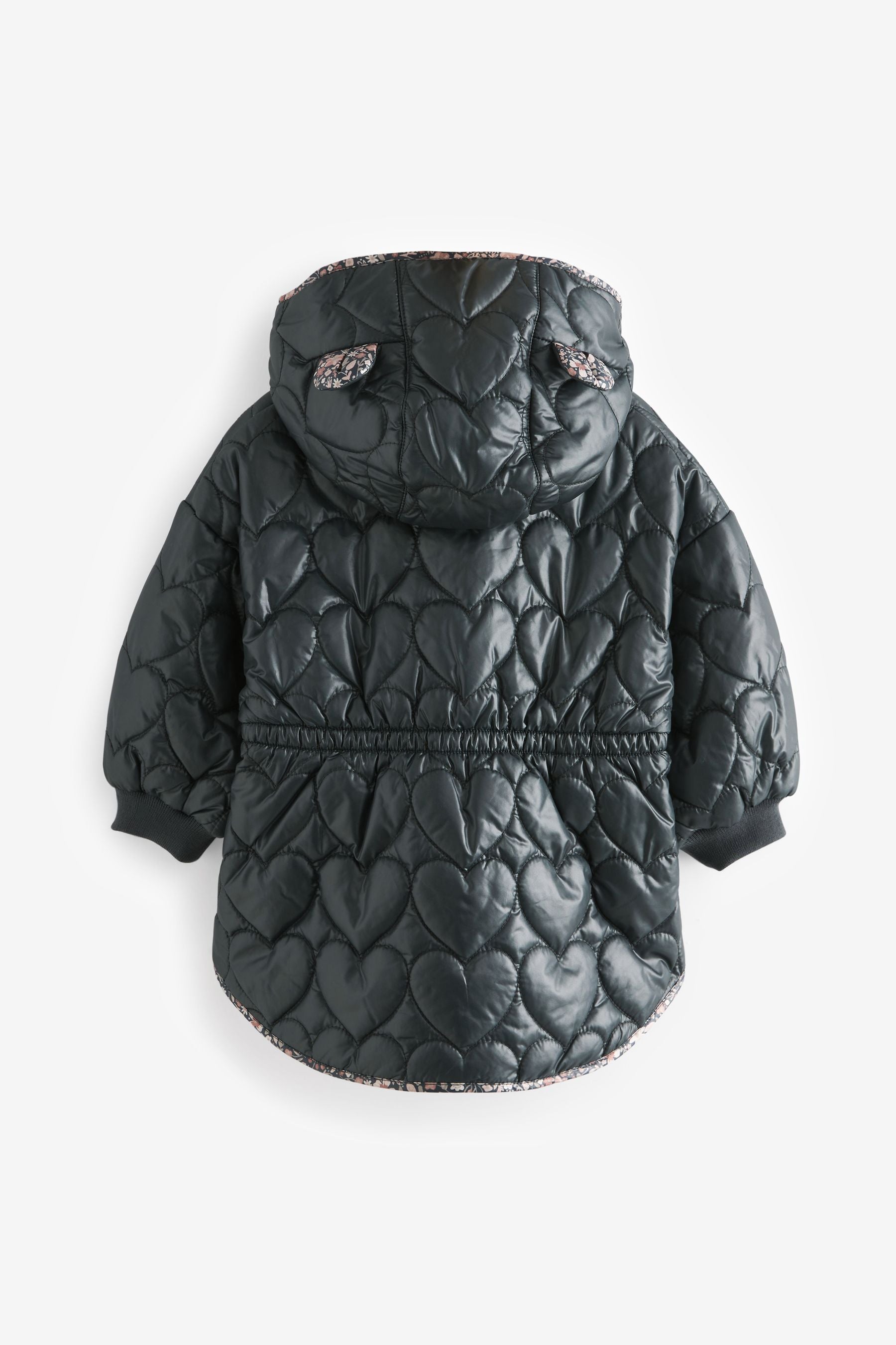 Charcoal Grey Shower Resistant Heart Quilted Padded Coat (12mths-7yrs)