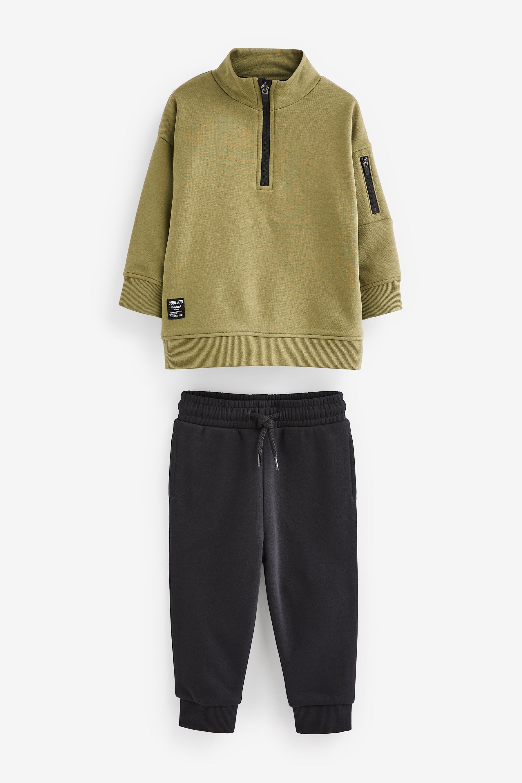 Khaki Green/black Funnel Neck Sweatshirt and Jogger Set (3mths-7yrs)