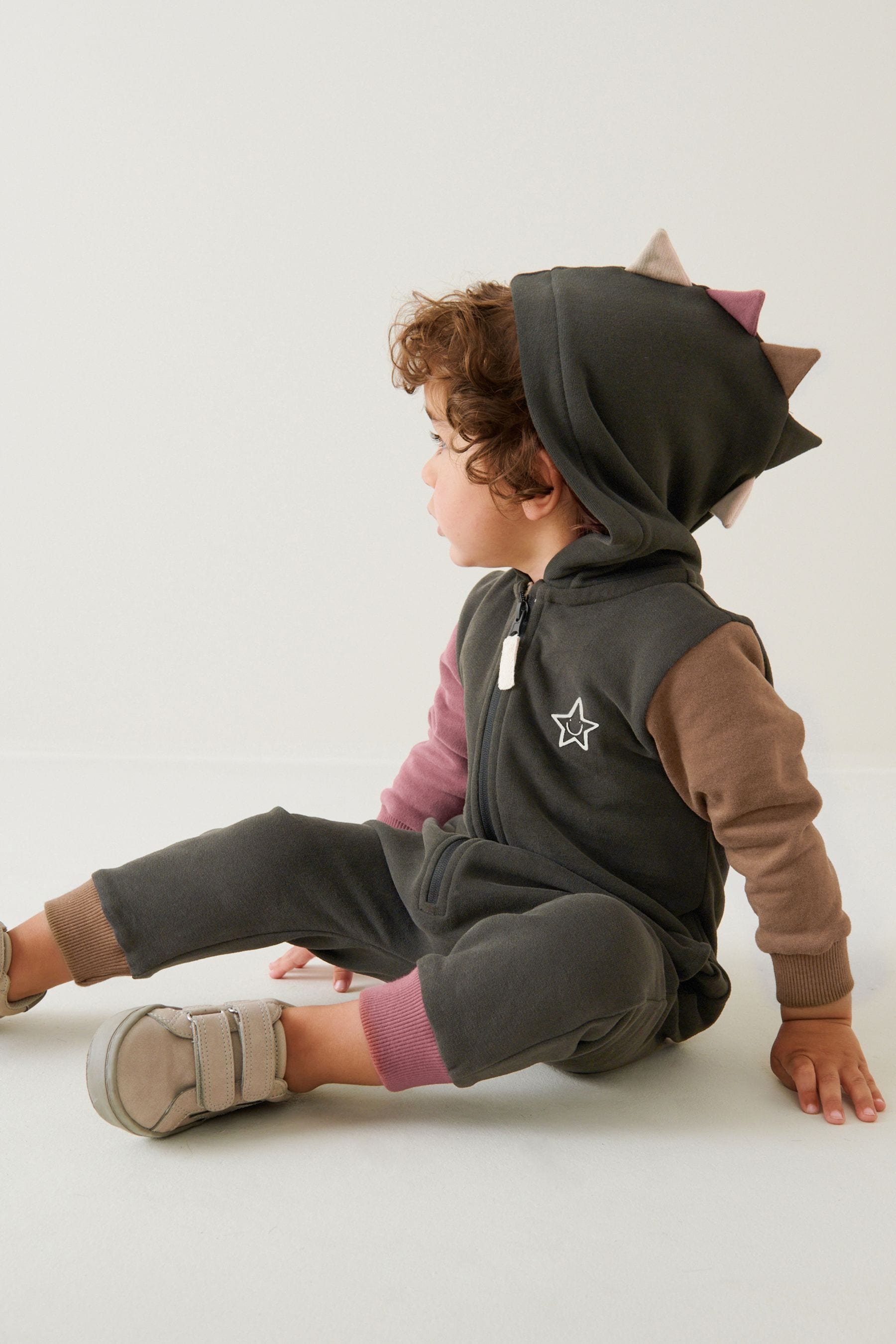 Charcoal Grey Colourblock Dinosaur Spike Jersey All-In-One (3mths-7yrs)