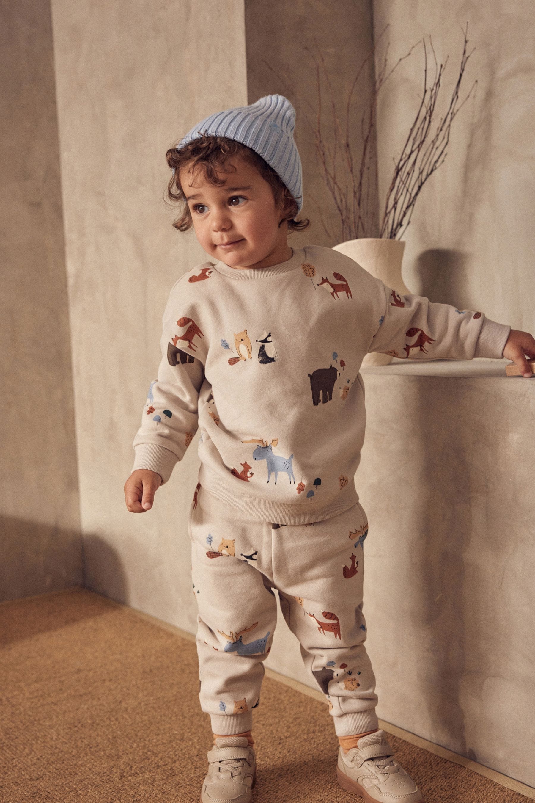 Ecru Cream Woodland All-Over Printed Oversized Sweatshirt and Joggers Set (3mths-7yrs)