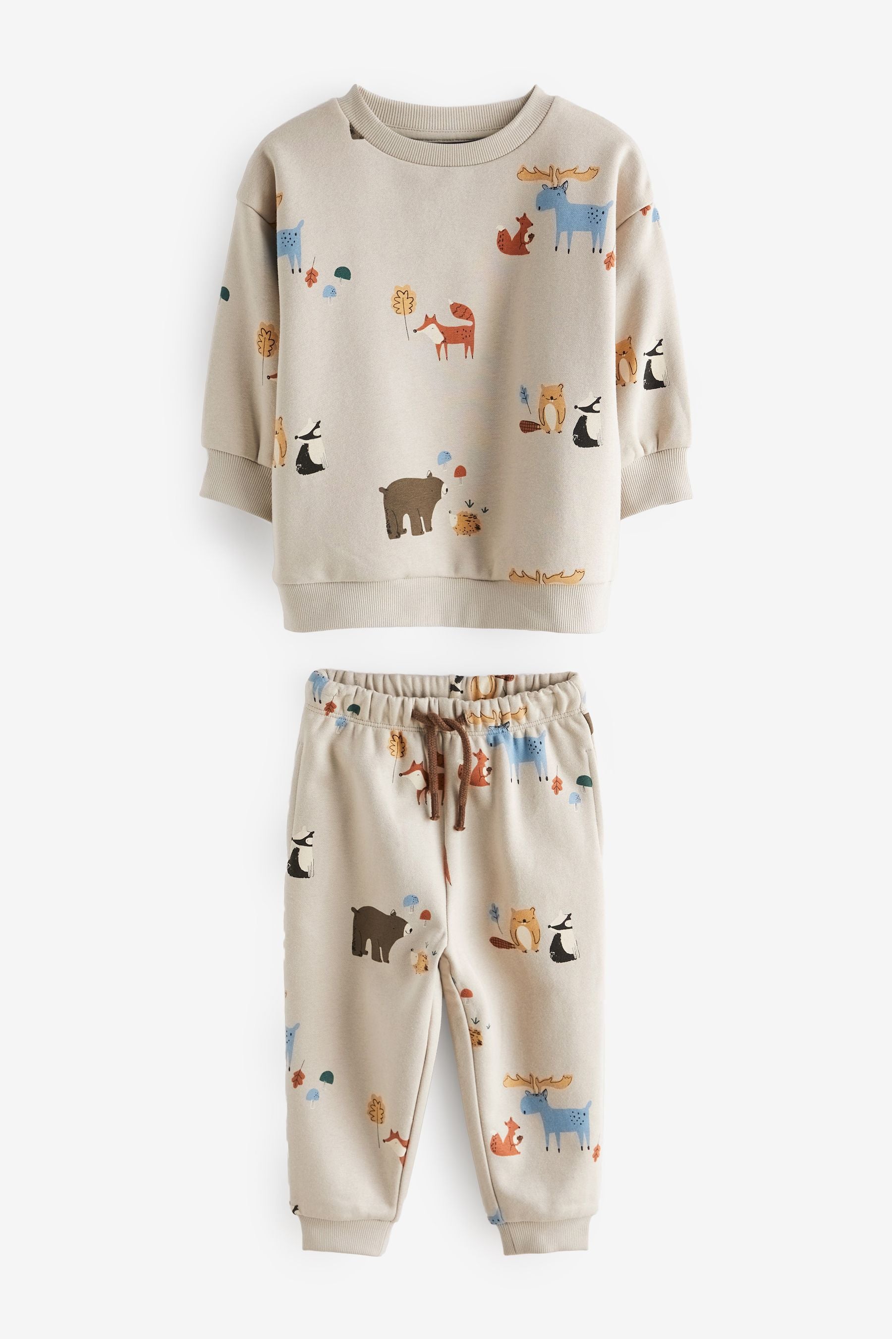 Ecru Cream Woodland All-Over Printed Oversized Sweatshirt and Joggers Set (3mths-7yrs)