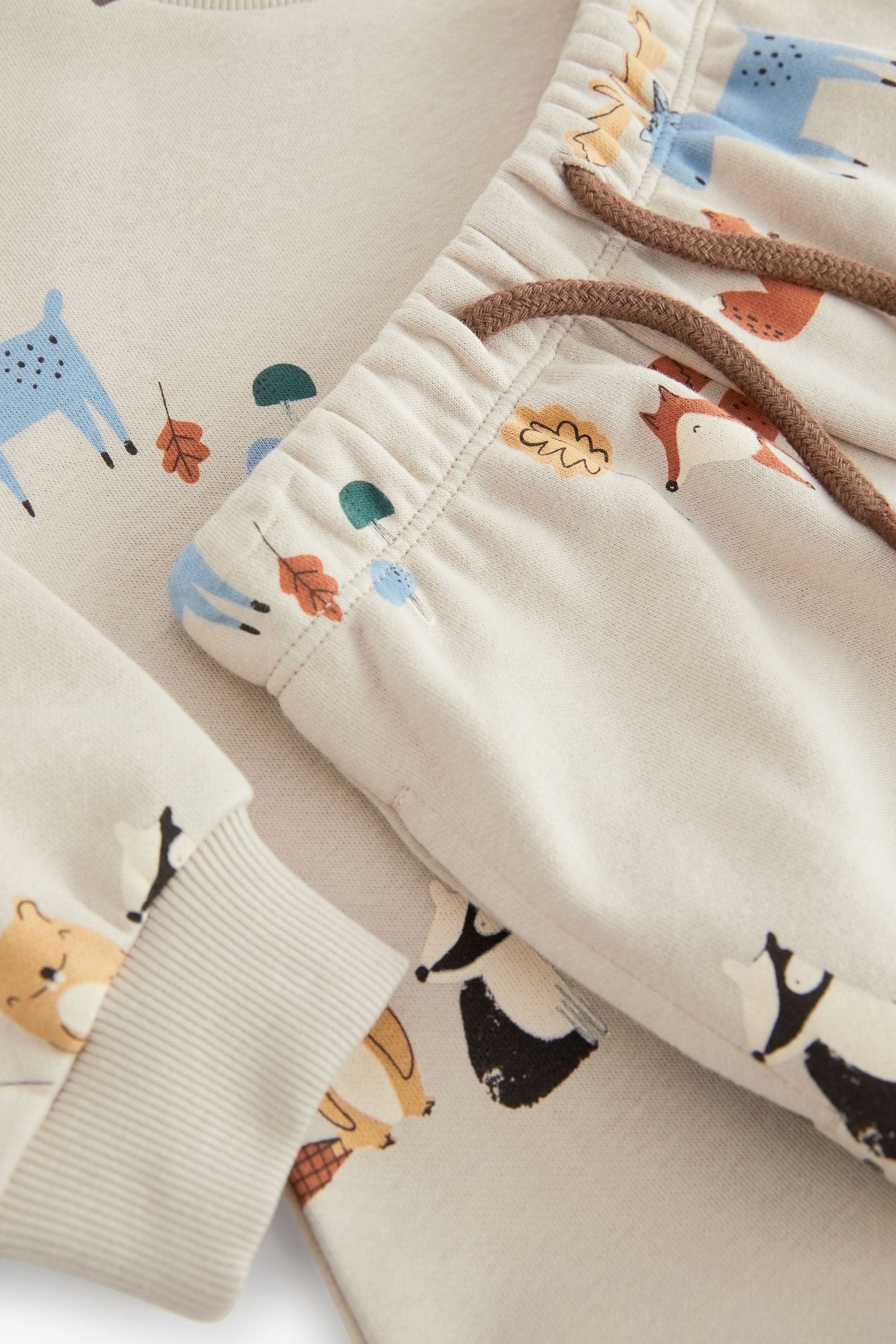 Ecru Cream Woodland All-Over Printed Oversized Sweatshirt and Joggers Set (3mths-7yrs)