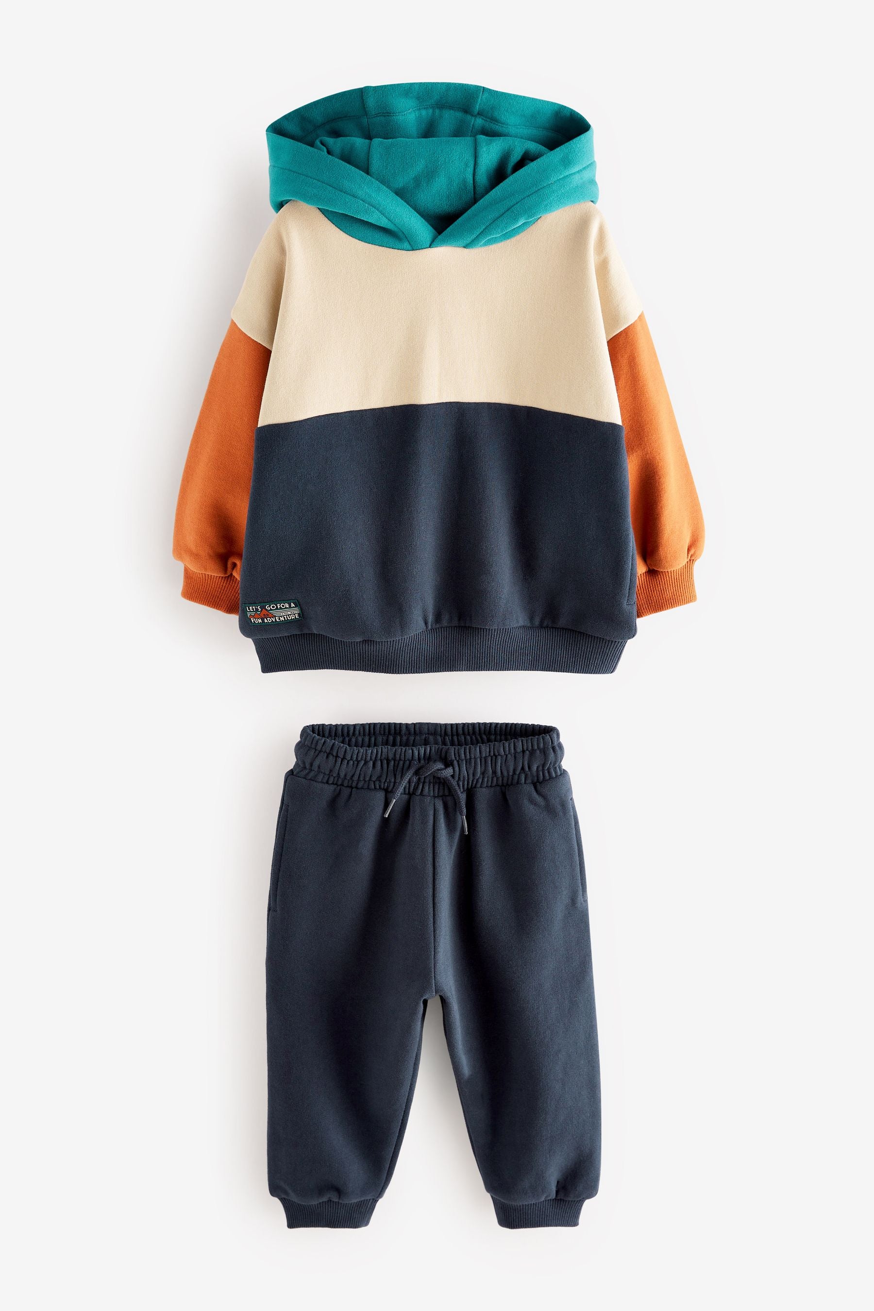 Navy Blue/Tan Brown Colourblock Hoodie and Jogger Set (3mths-7yrs)