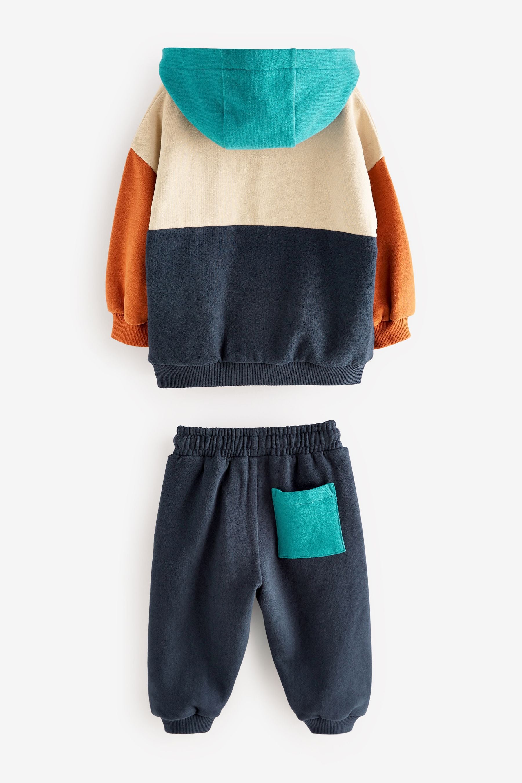 Navy Blue/Tan Brown Colourblock Hoodie and Jogger Set (3mths-7yrs)