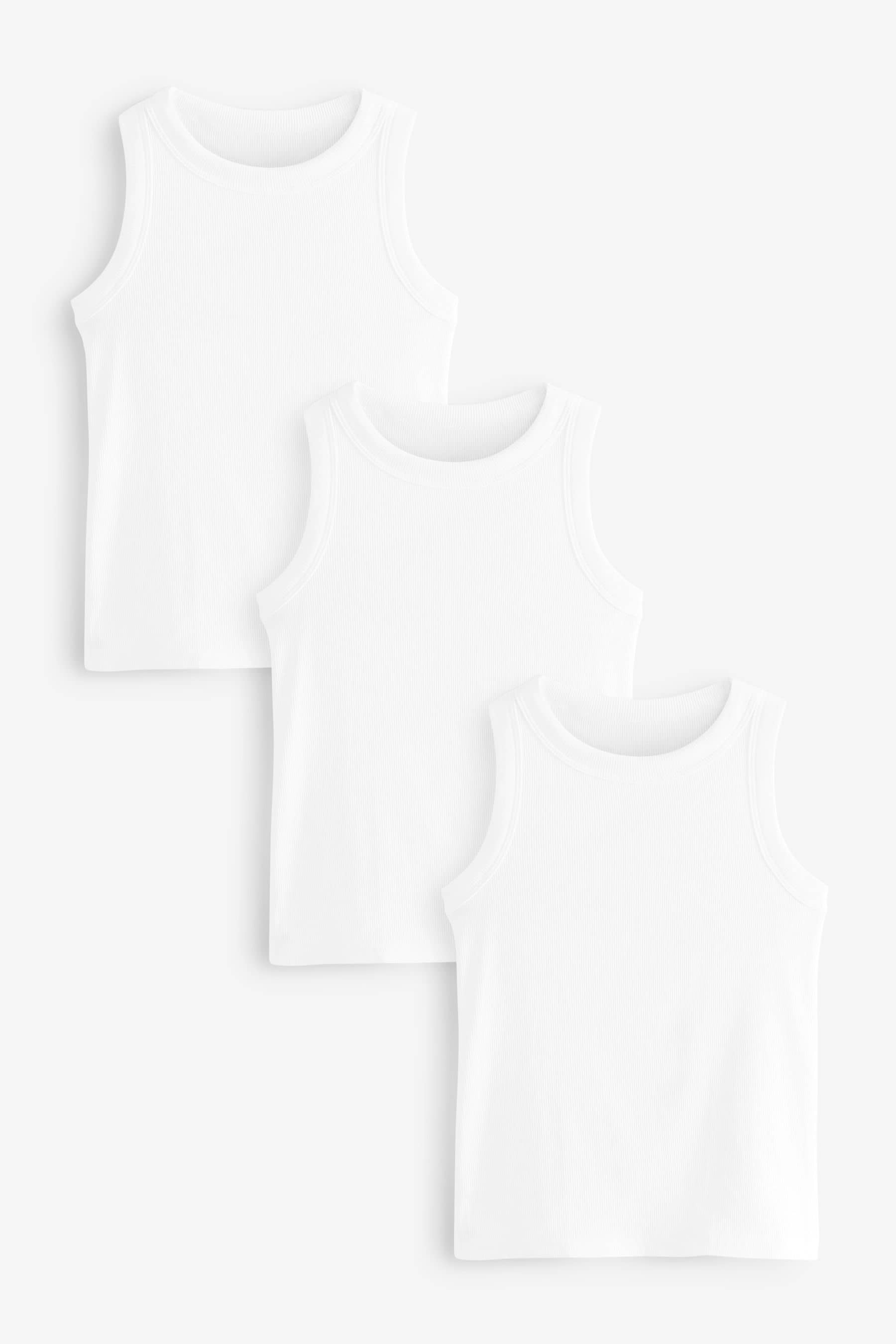 White Crop Rib Vests 3 Pack (5-16yrs)