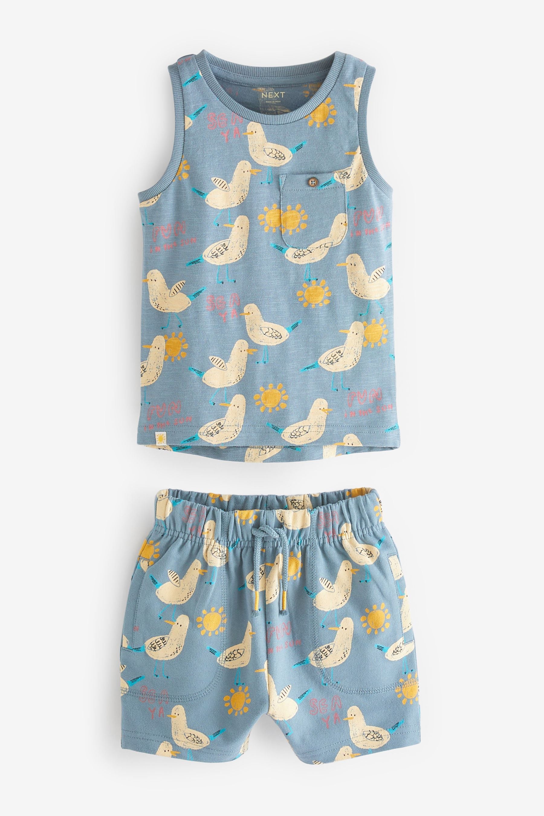 Blue Printed Vest And Shorts Set (3mths-7yrs)