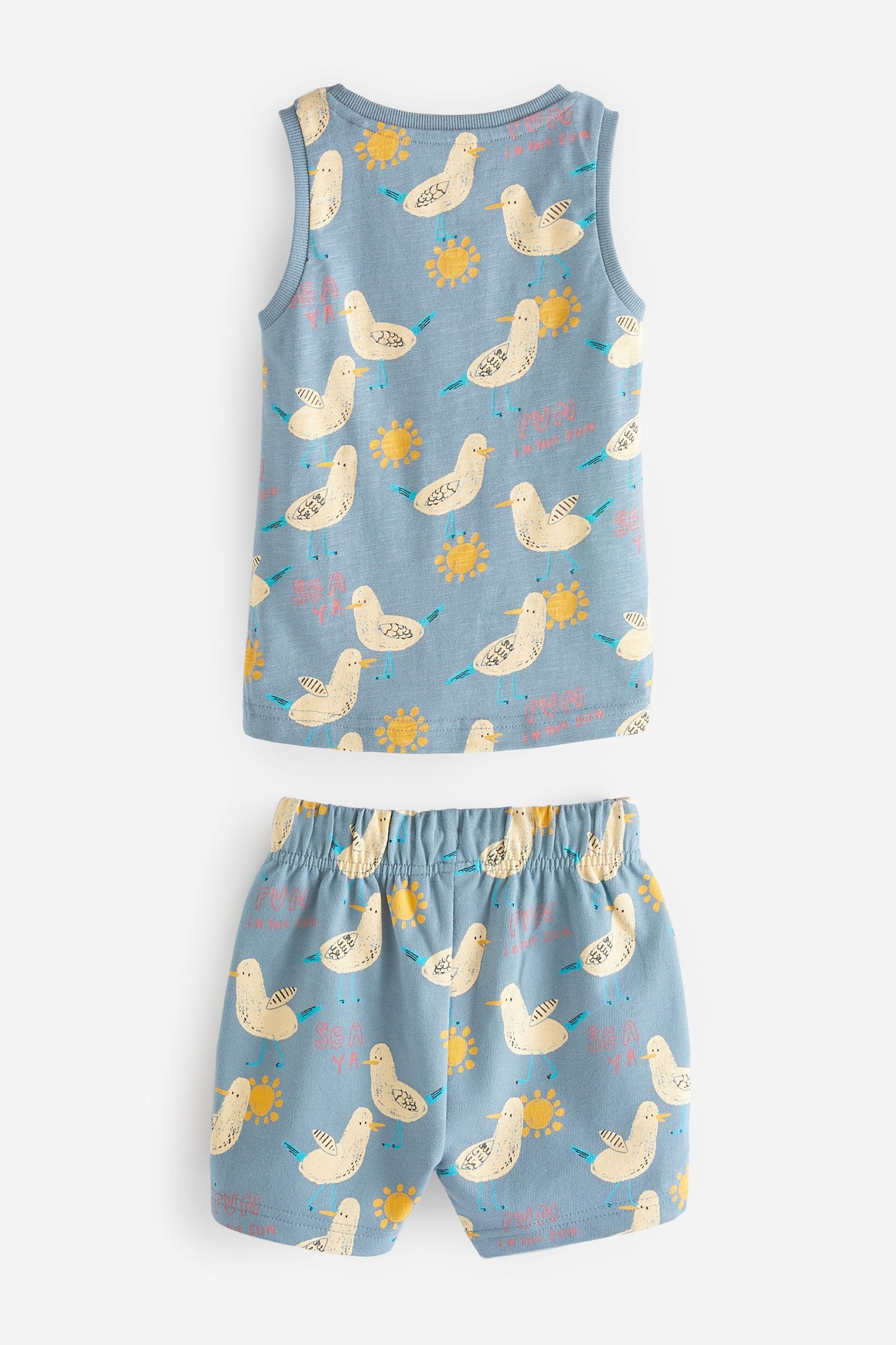 Blue Printed Vest And Shorts Set (3mths-7yrs)