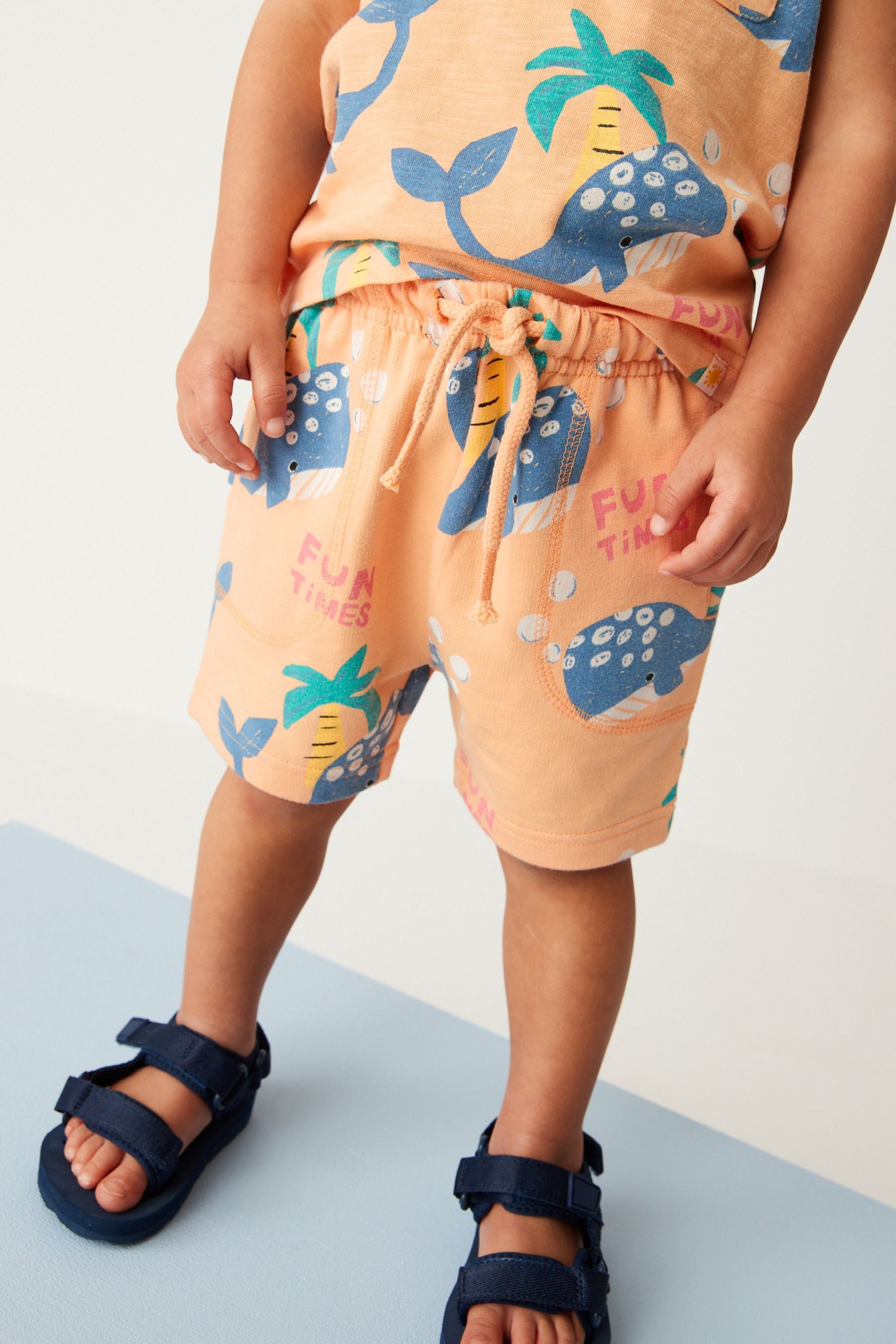 Orange Printed Vest And Shorts Set (3mths-7yrs)