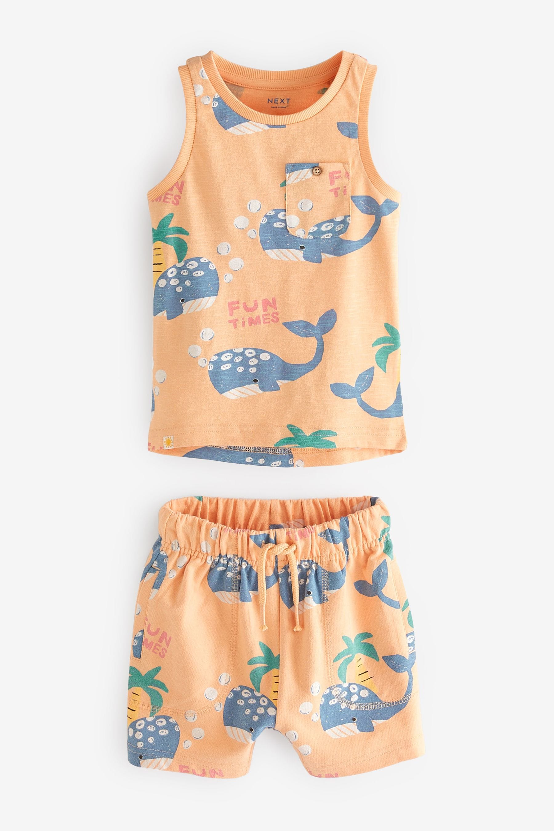 Orange Printed Vest And Shorts Set (3mths-7yrs)